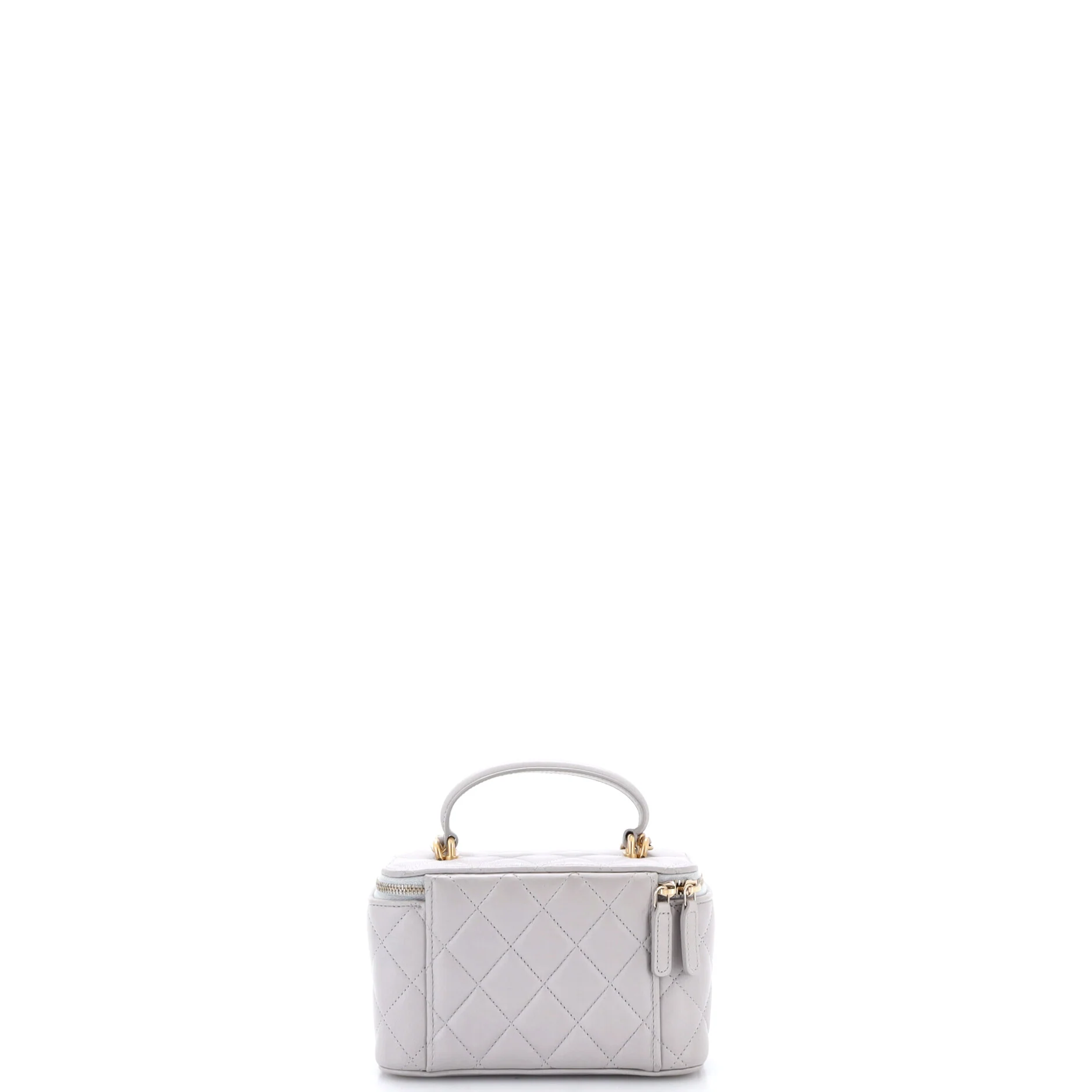 Classic Top Handle Vanity Case with Chain Quilted Lambskin Small - Image 3