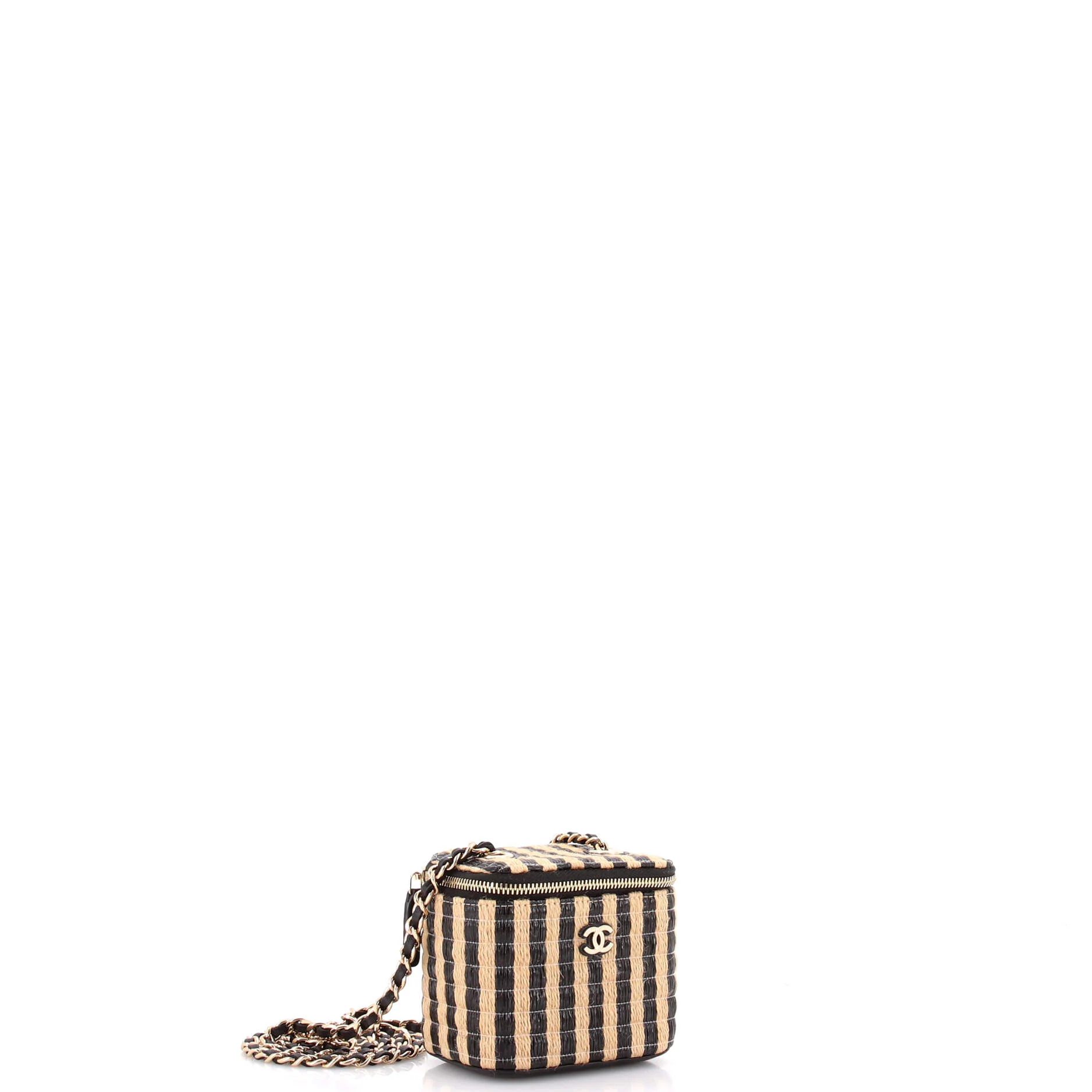Classic Vanity Case with Chain Striped Raffia and Jute Mini - Image 2
