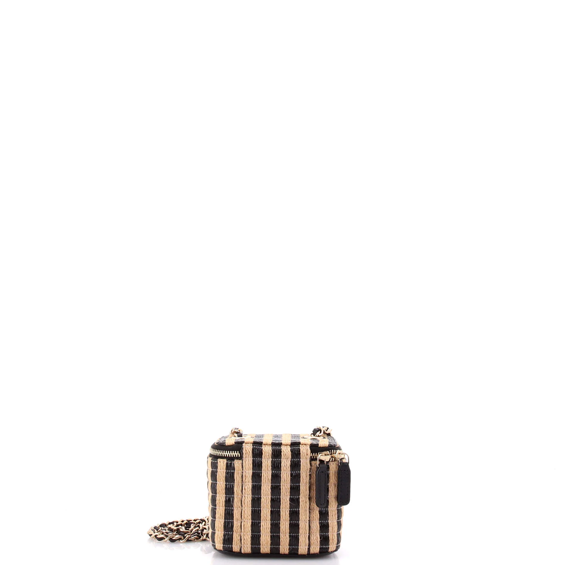 Classic Vanity Case with Chain Striped Raffia and Jute Mini - Image 3
