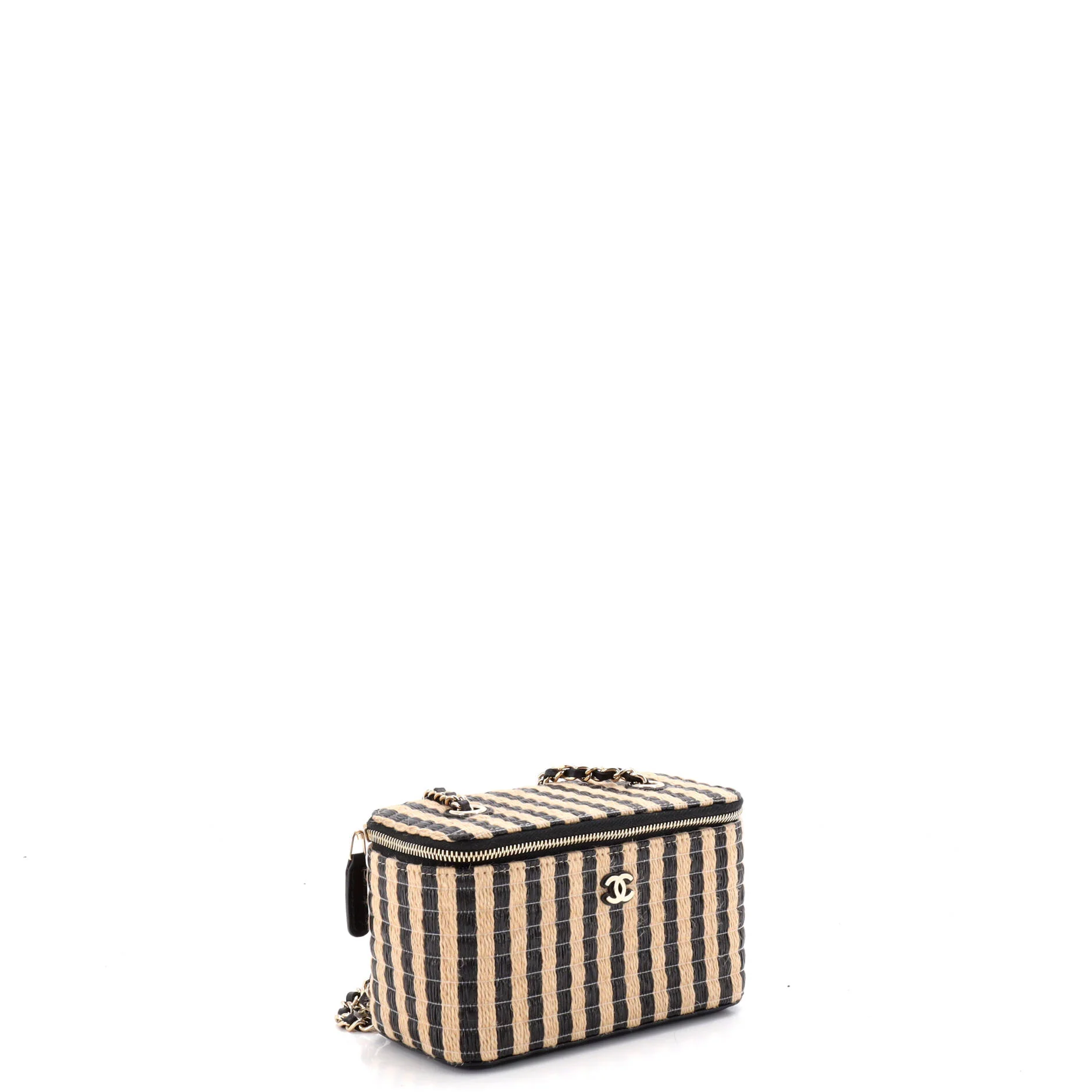 Classic Vanity Case with Chain Striped Raffia and Jute Small - Image 2