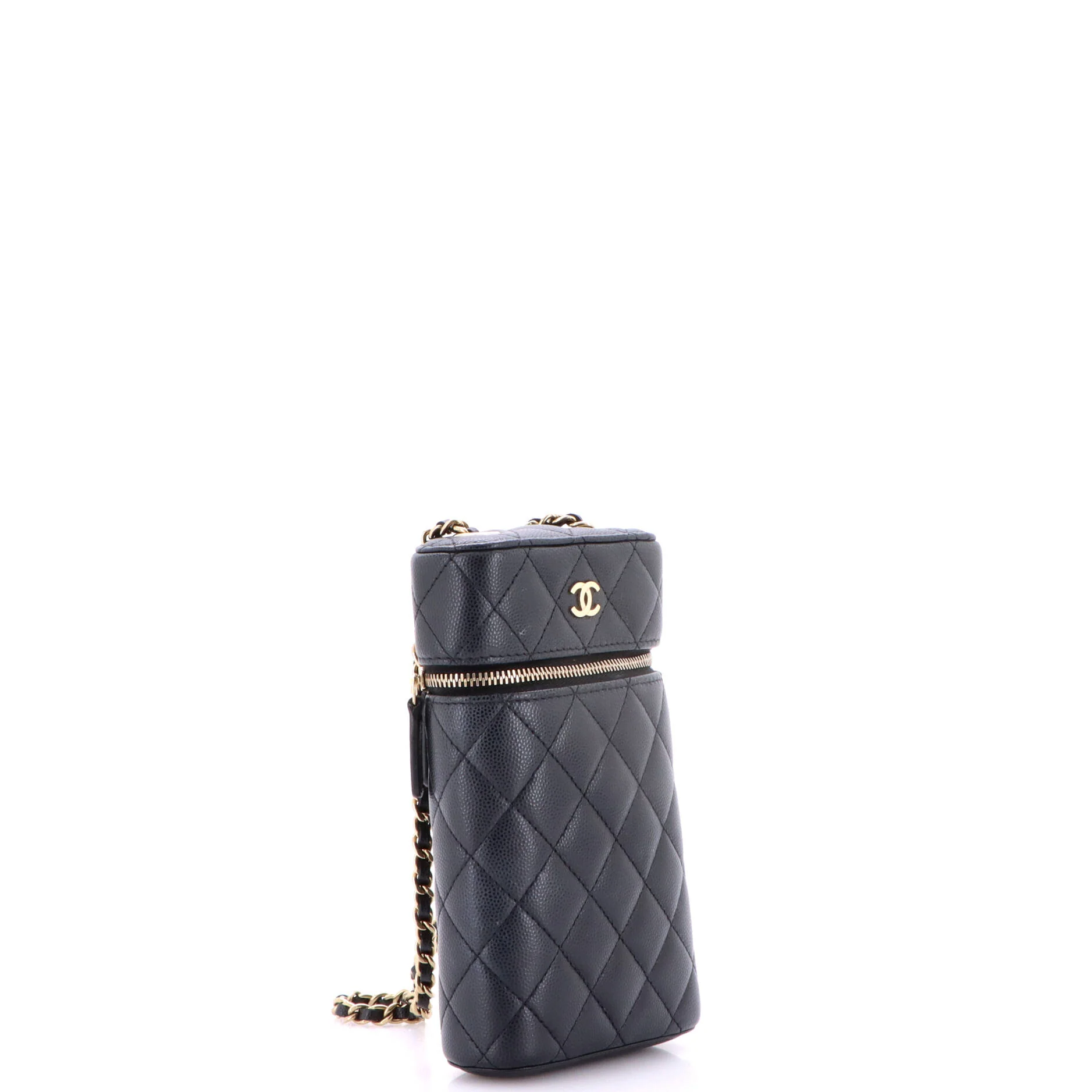Classic Vanity Phone Holder with Chain Quilted Caviar - Image 2