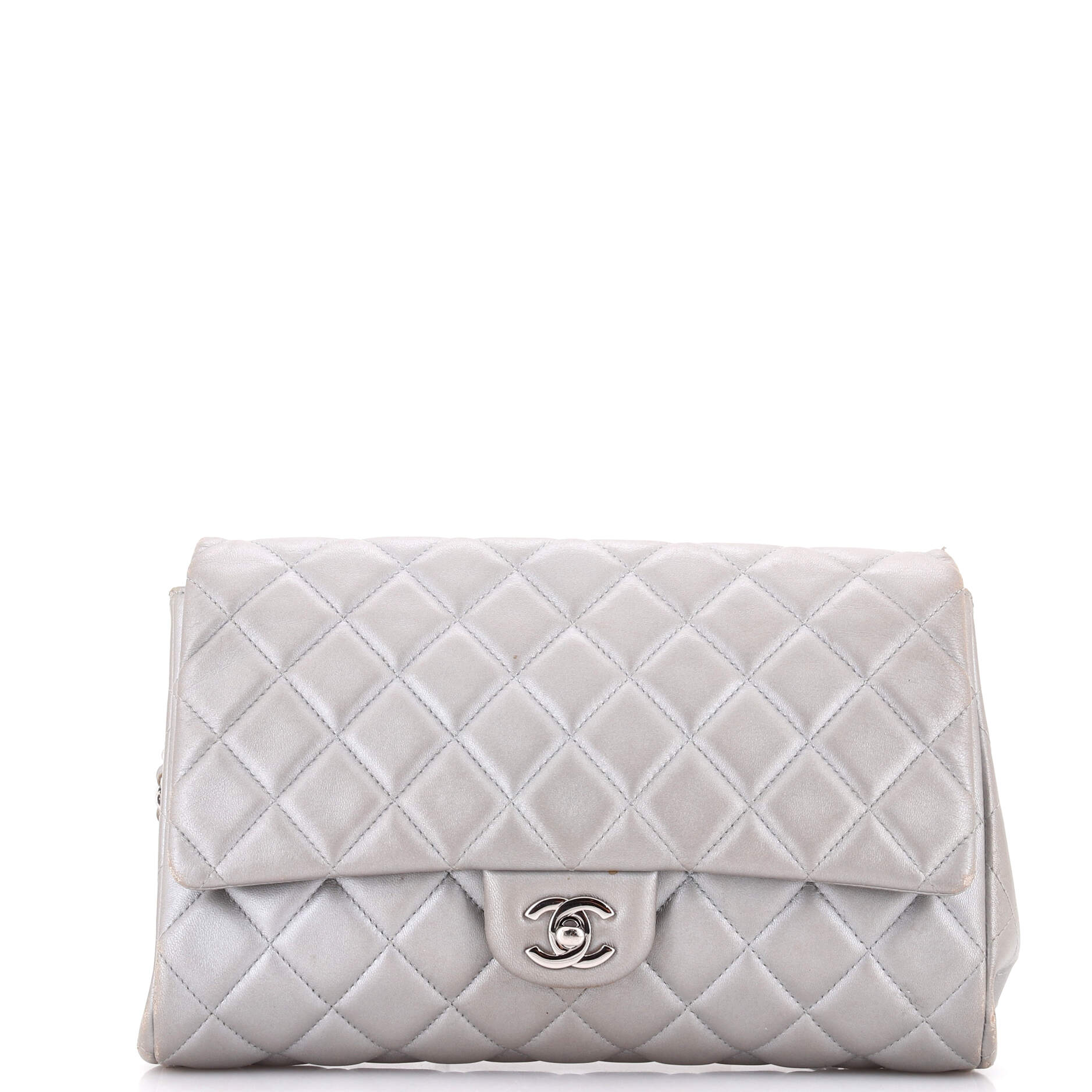 Clutch with Chain Quilted Lambskin