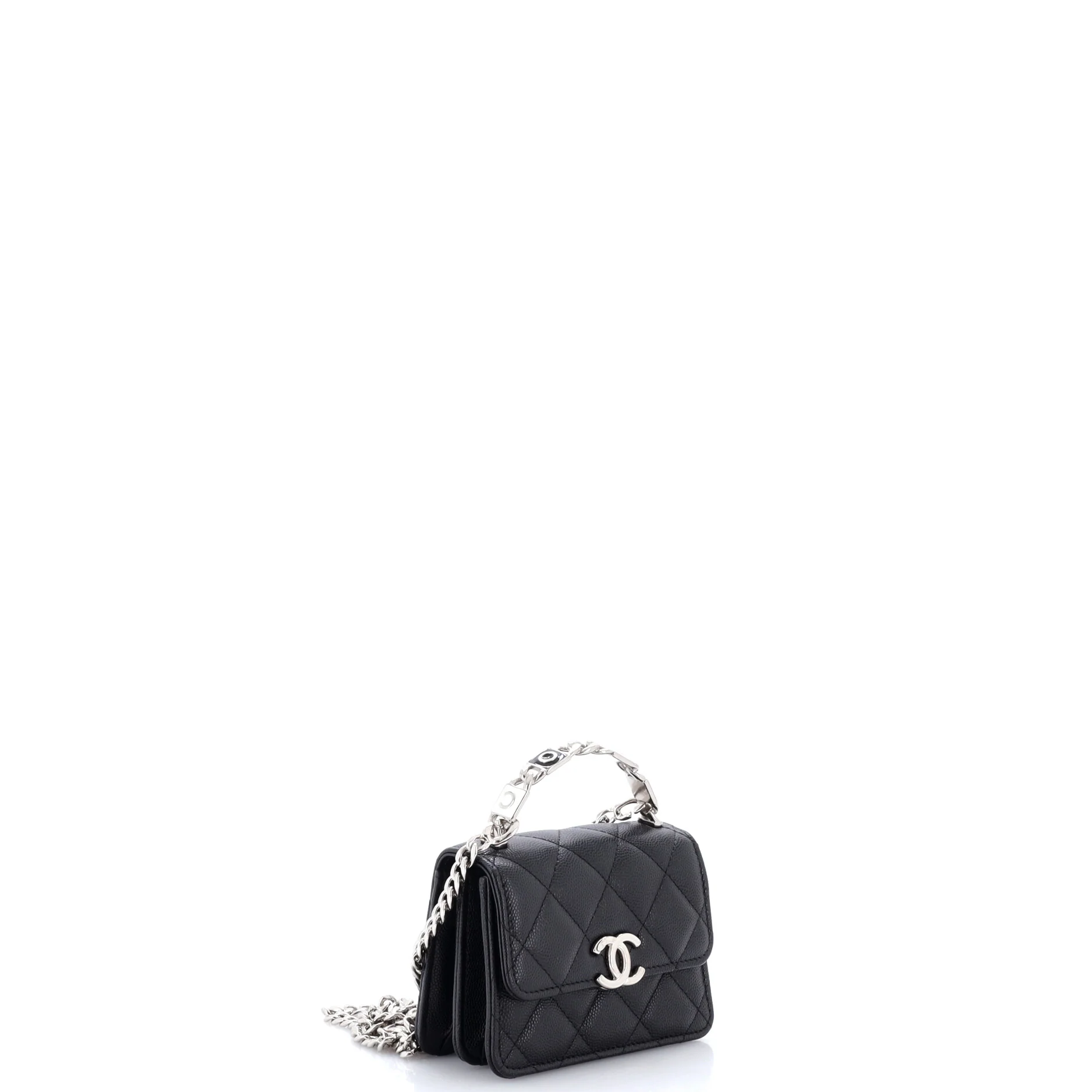 Coco Enamel Top Handle Flap Clutch with Chain Quilted Caviar - Image 2