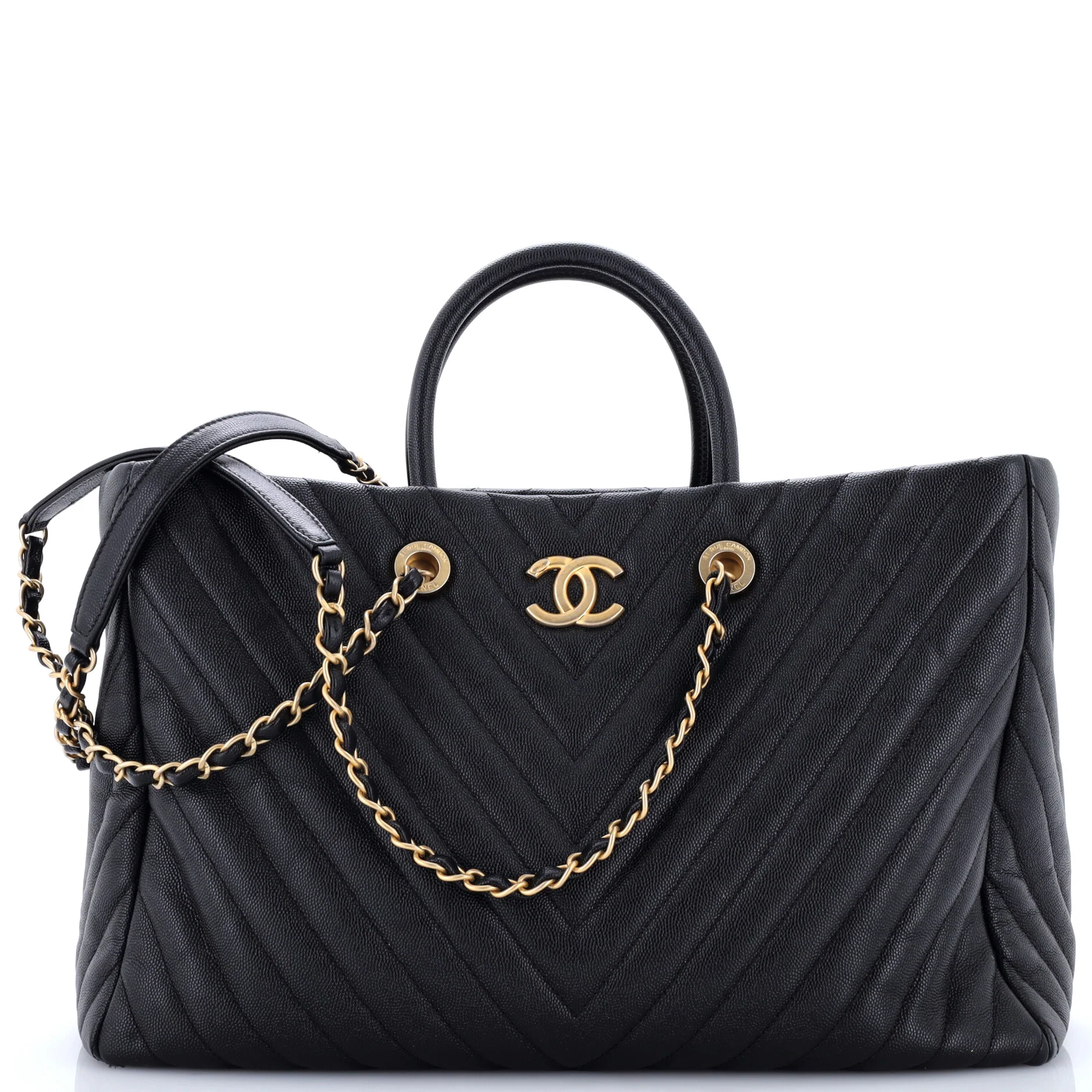 Coco Handle Shopping Tote Chevron Caviar Large