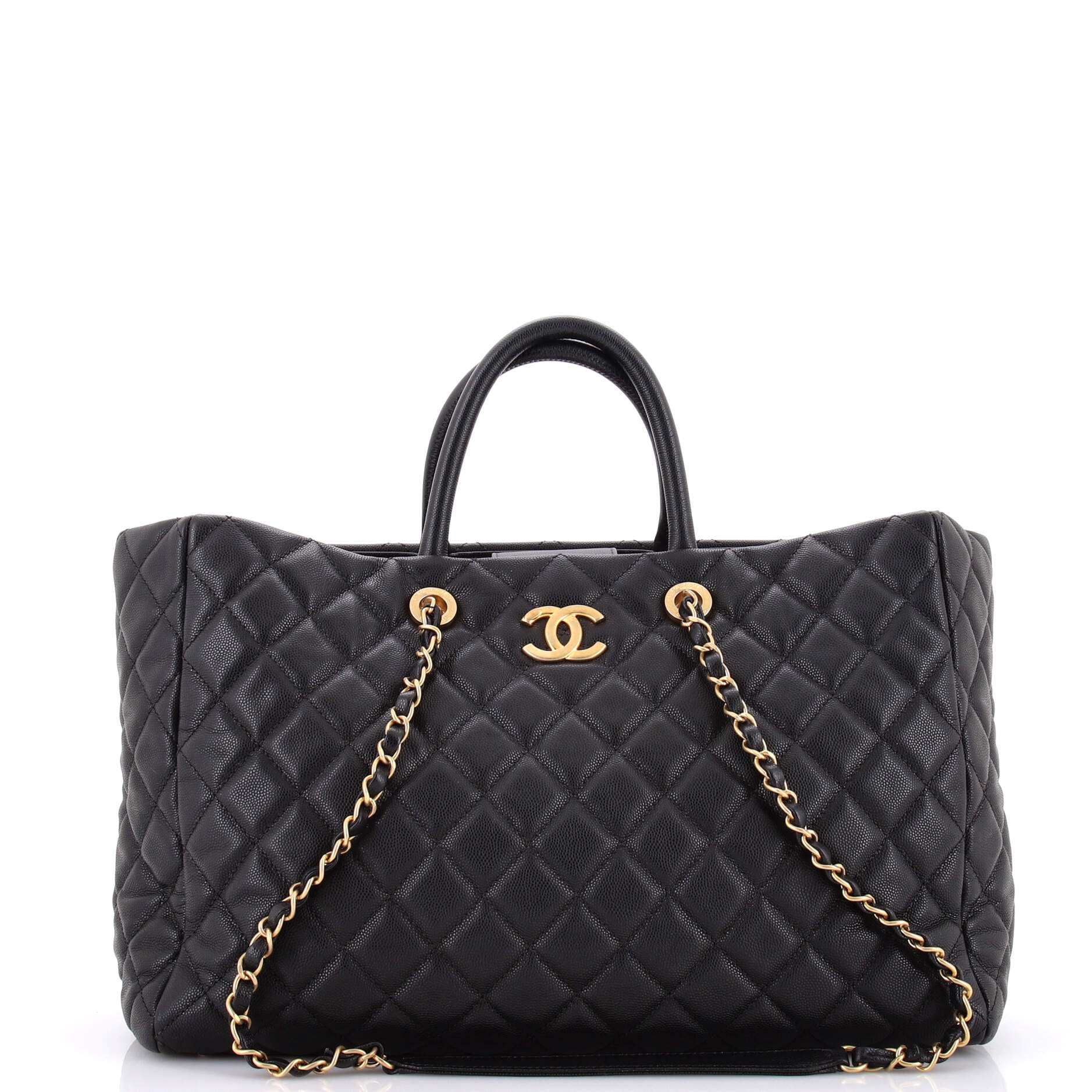 Coco Handle Shopping Tote Quilted Caviar Large