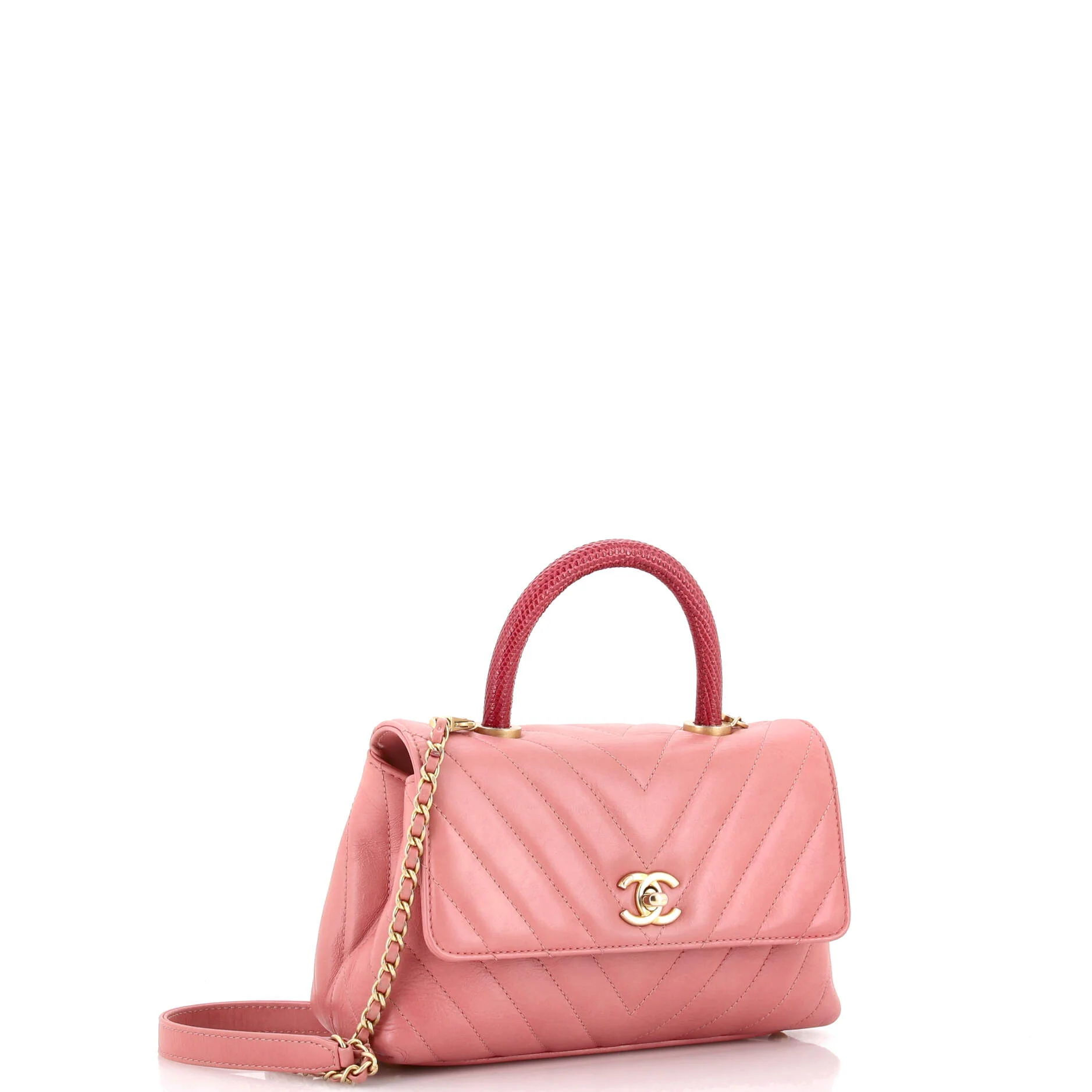 Coco Top Handle Bag Chevron Calfskin with Lizard Mini - Image 2