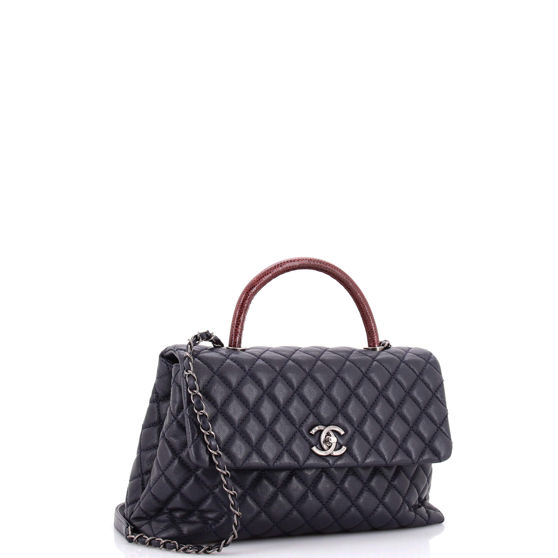 Coco Top Handle Bag Quilted Caviar with Lizard Medium - Image 2