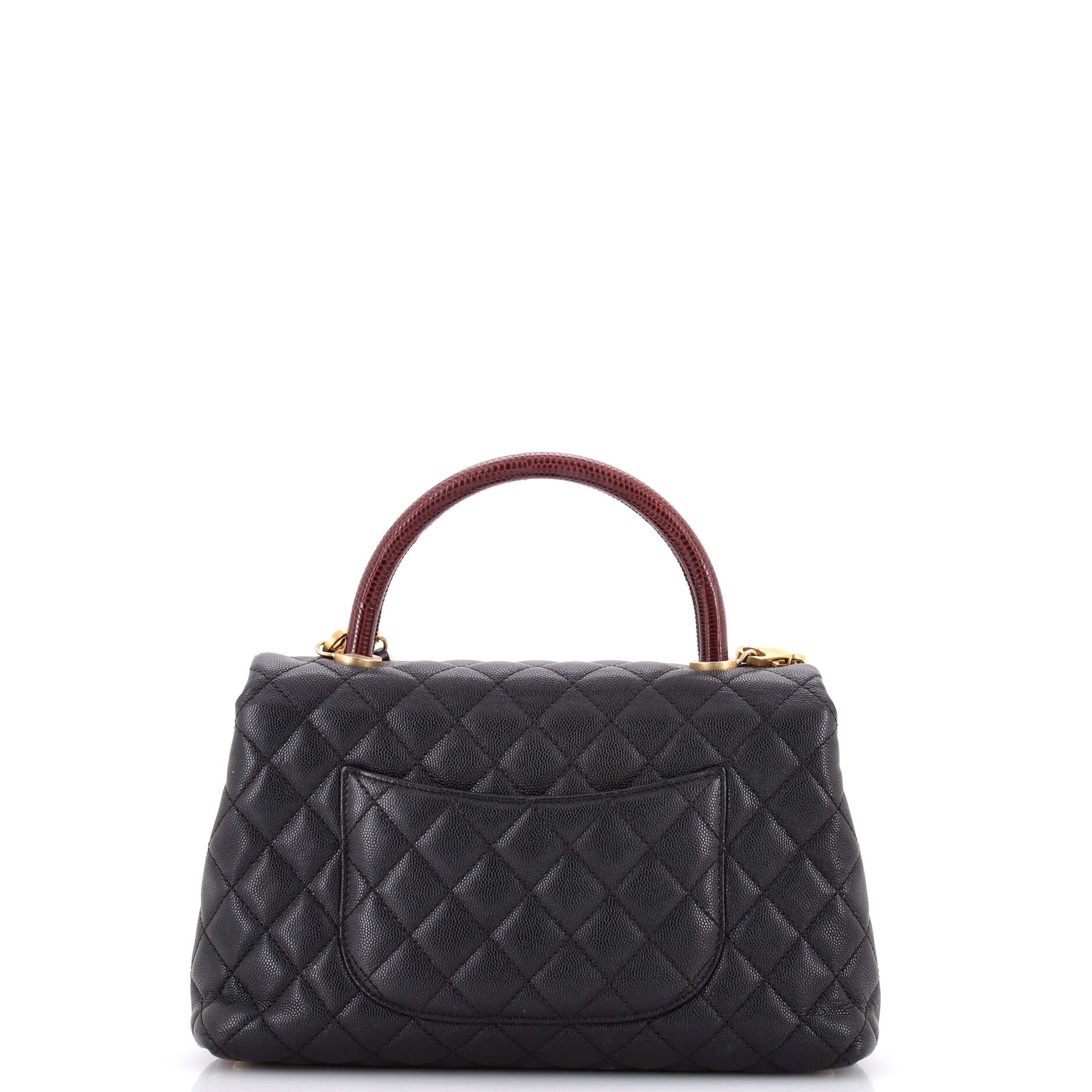 Coco Top Handle Bag Quilted Caviar with Lizard Small - Image 3