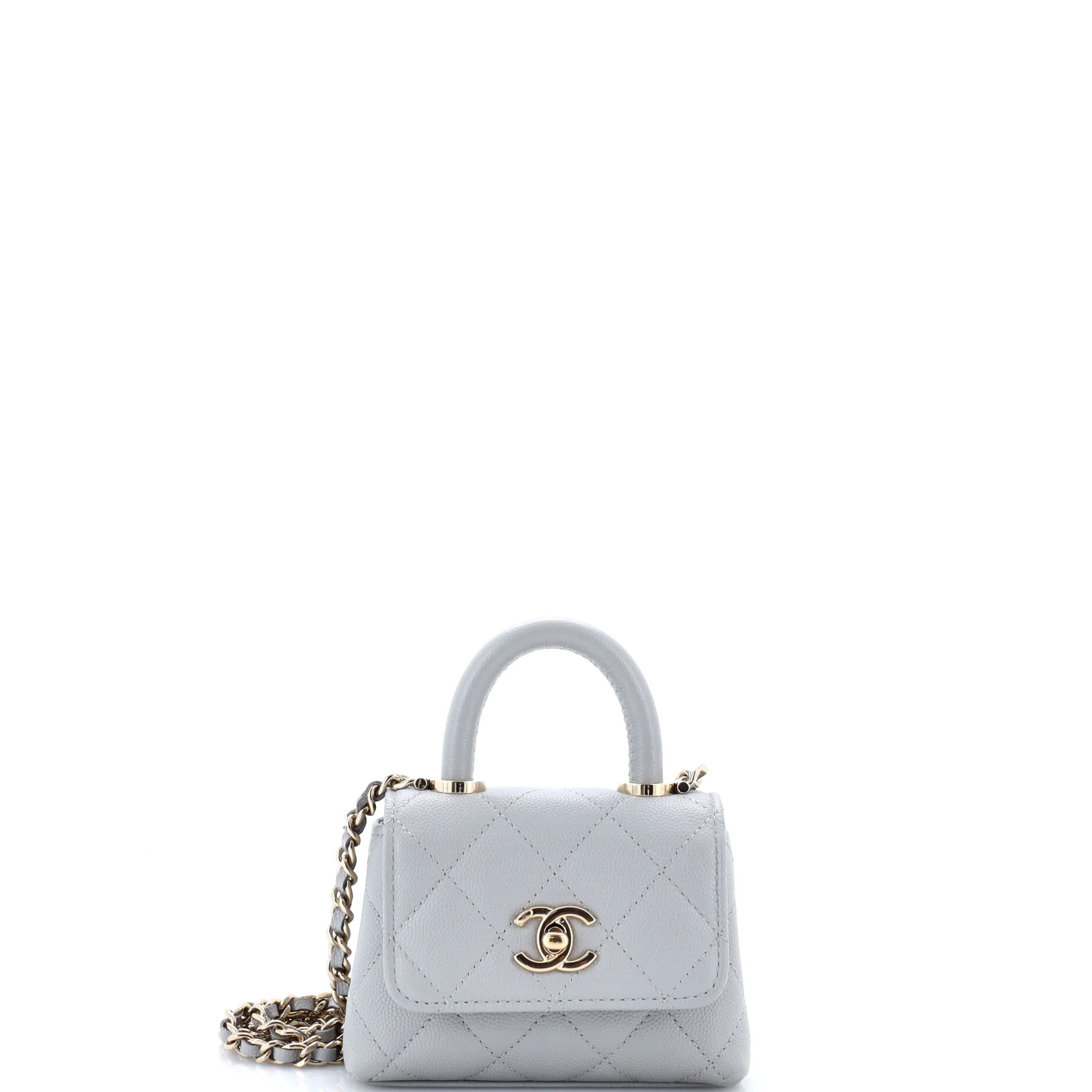 Coco Top Handle Clutch with Chain Quilted Caviar