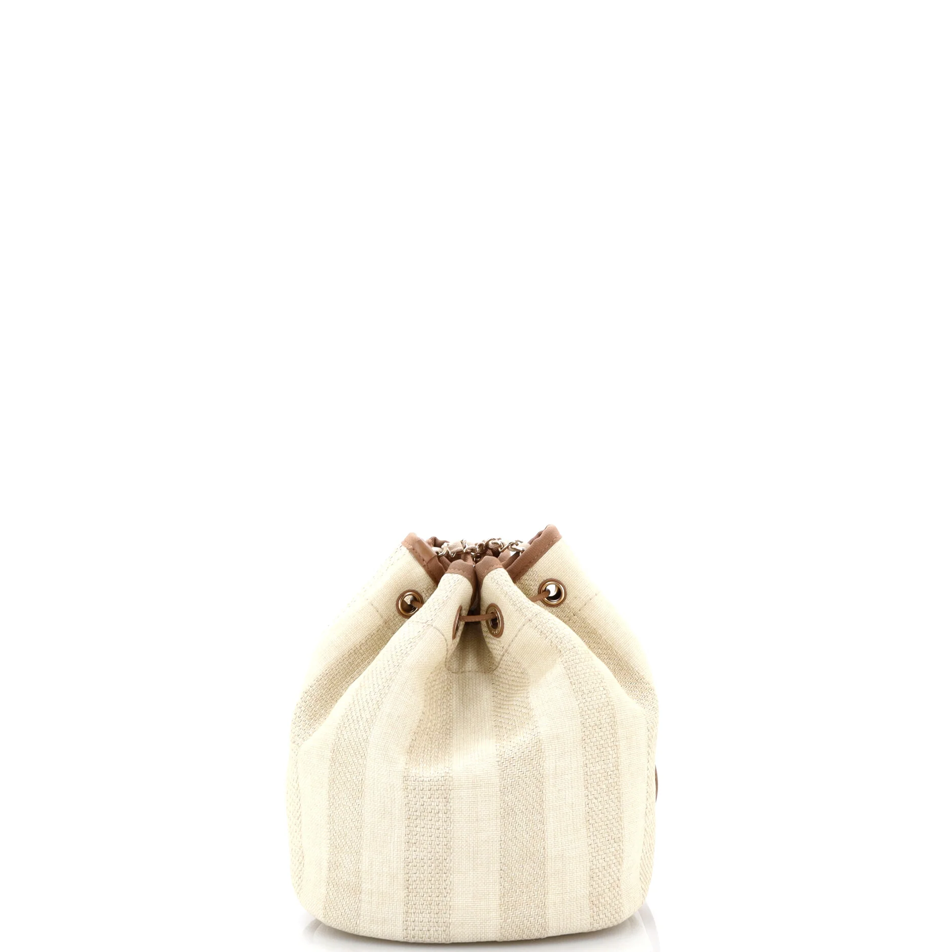 Deauville Drawstring Bucket Bag Striped Raffia Medium - Image 3