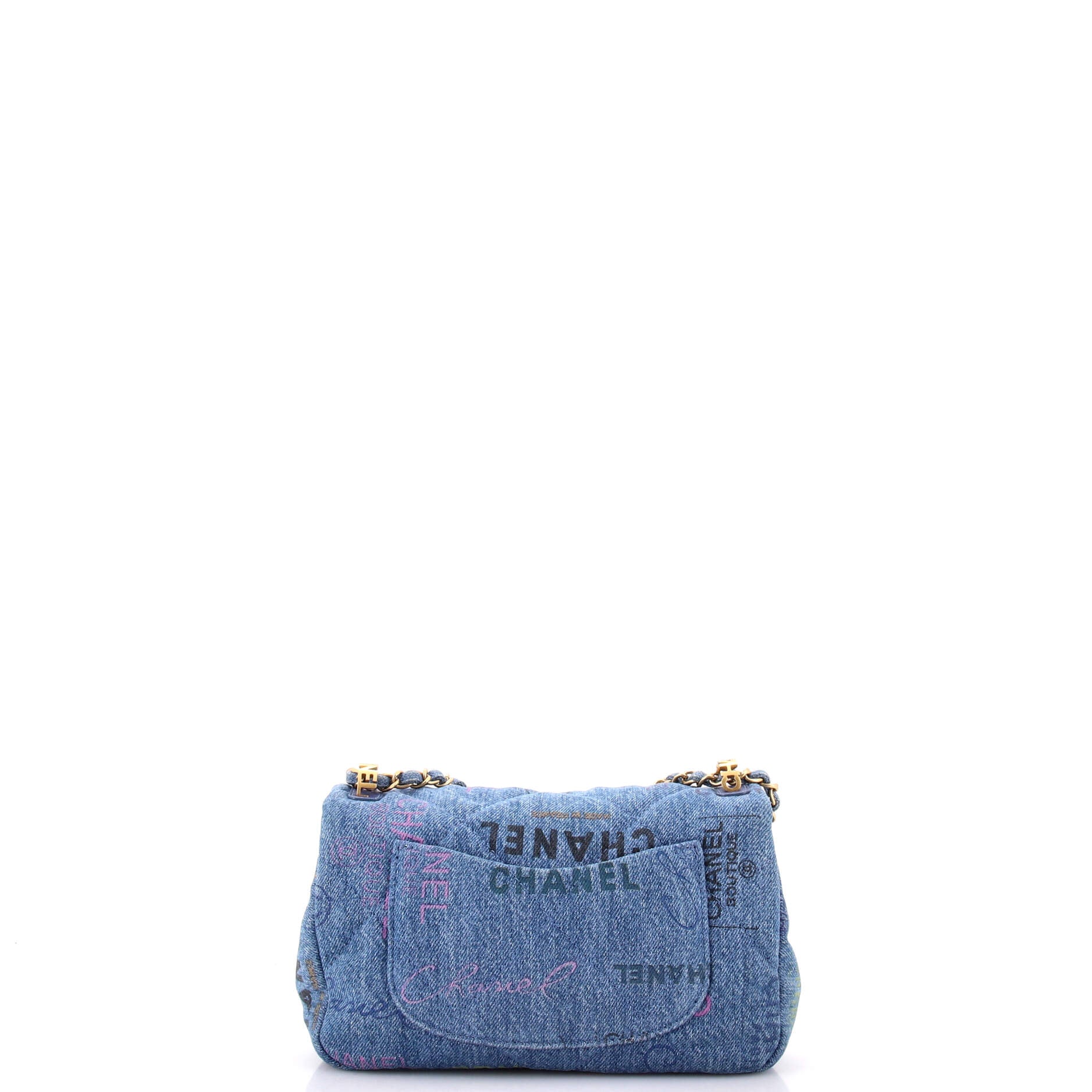 Denim Mood Flap Bag Logo Printed Quilted Denim Small - Image 3