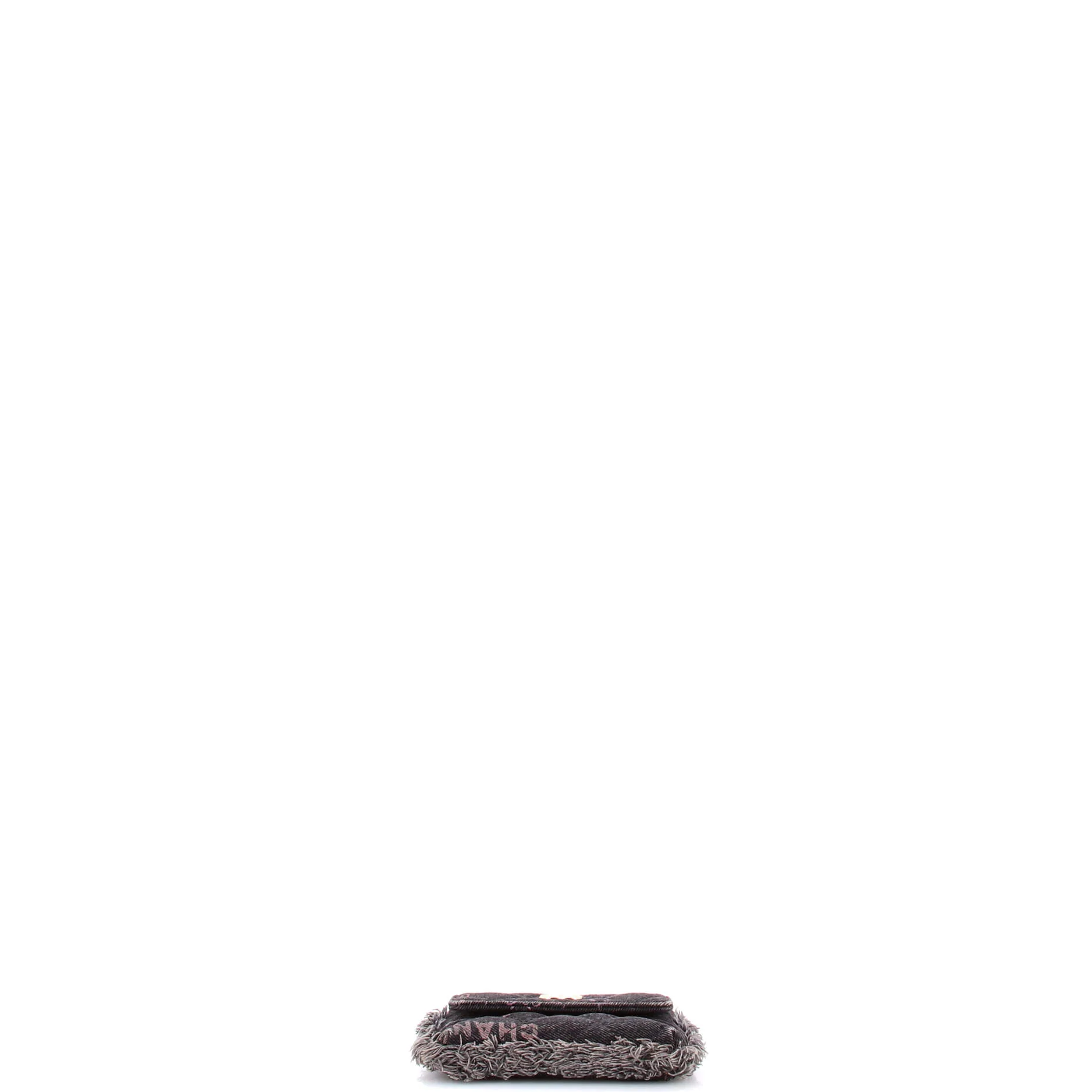 Denim Mood Flap Clutch with Chain Logo Printed Quilted Fringe Denim - Image 4