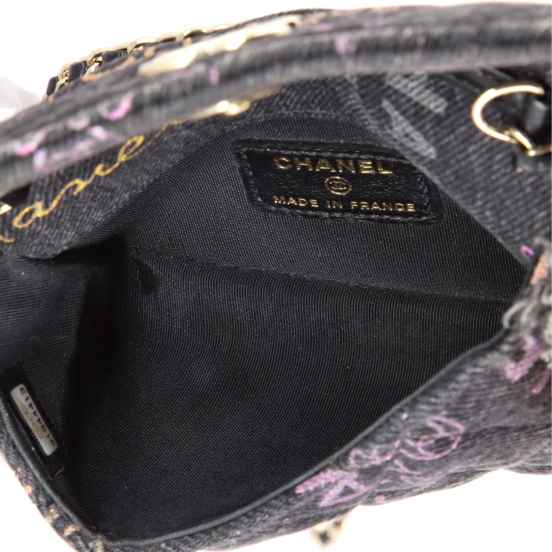 Denim Mood Flap Clutch with Chain Logo Printed Quilted Fringe Denim - Image 5