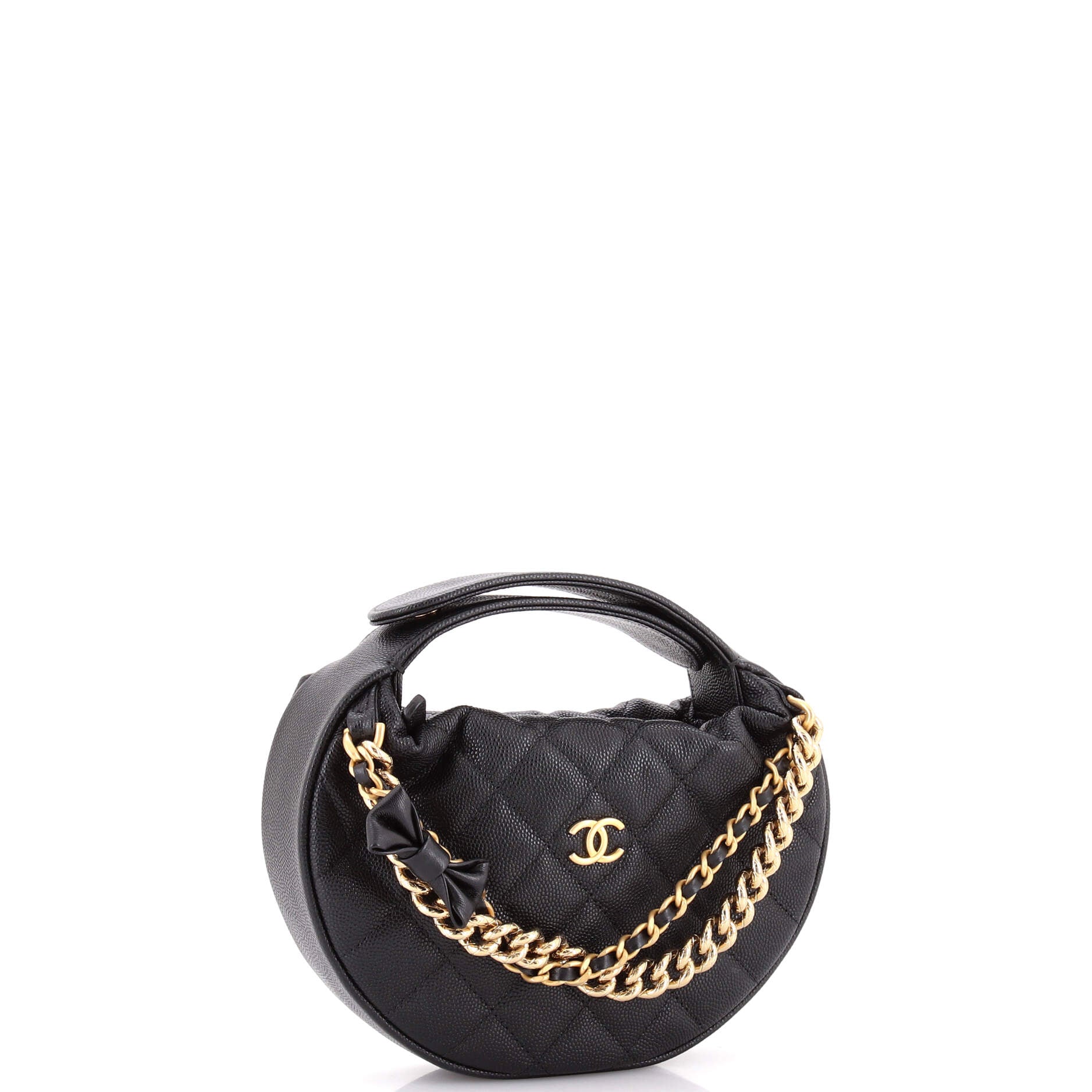 Double Chain Bow Hobo Pouch Quilted Caviar Mini - Image 2