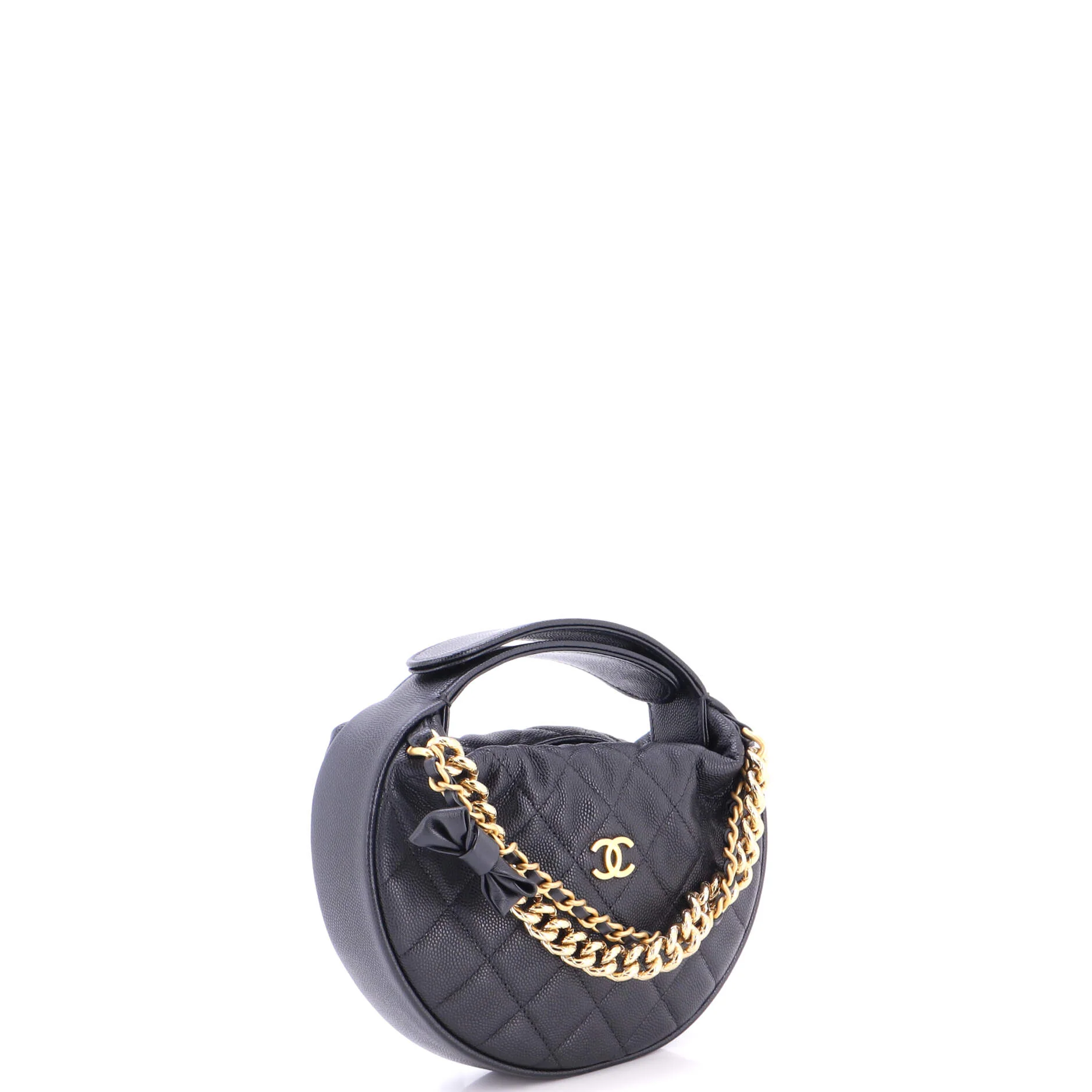 Double Chain Bow Hobo Pouch Quilted Caviar Mini - Image 2
