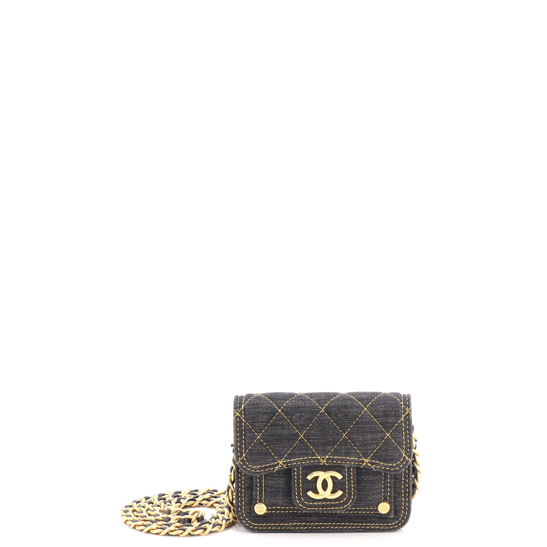 Double You CC Flap Clutch with Chain Quilted Denim