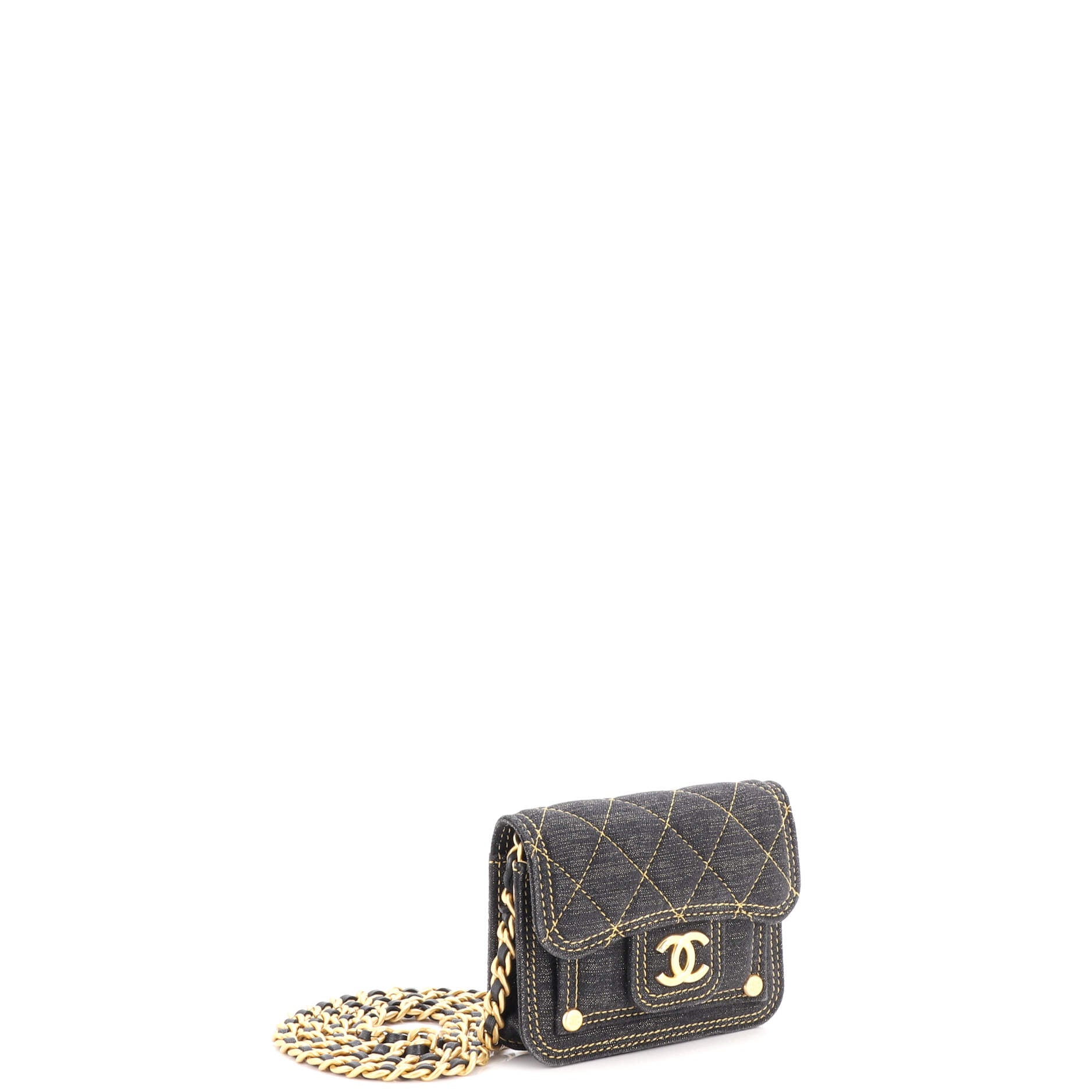 Double You CC Flap Clutch with Chain Quilted Denim - Image 2