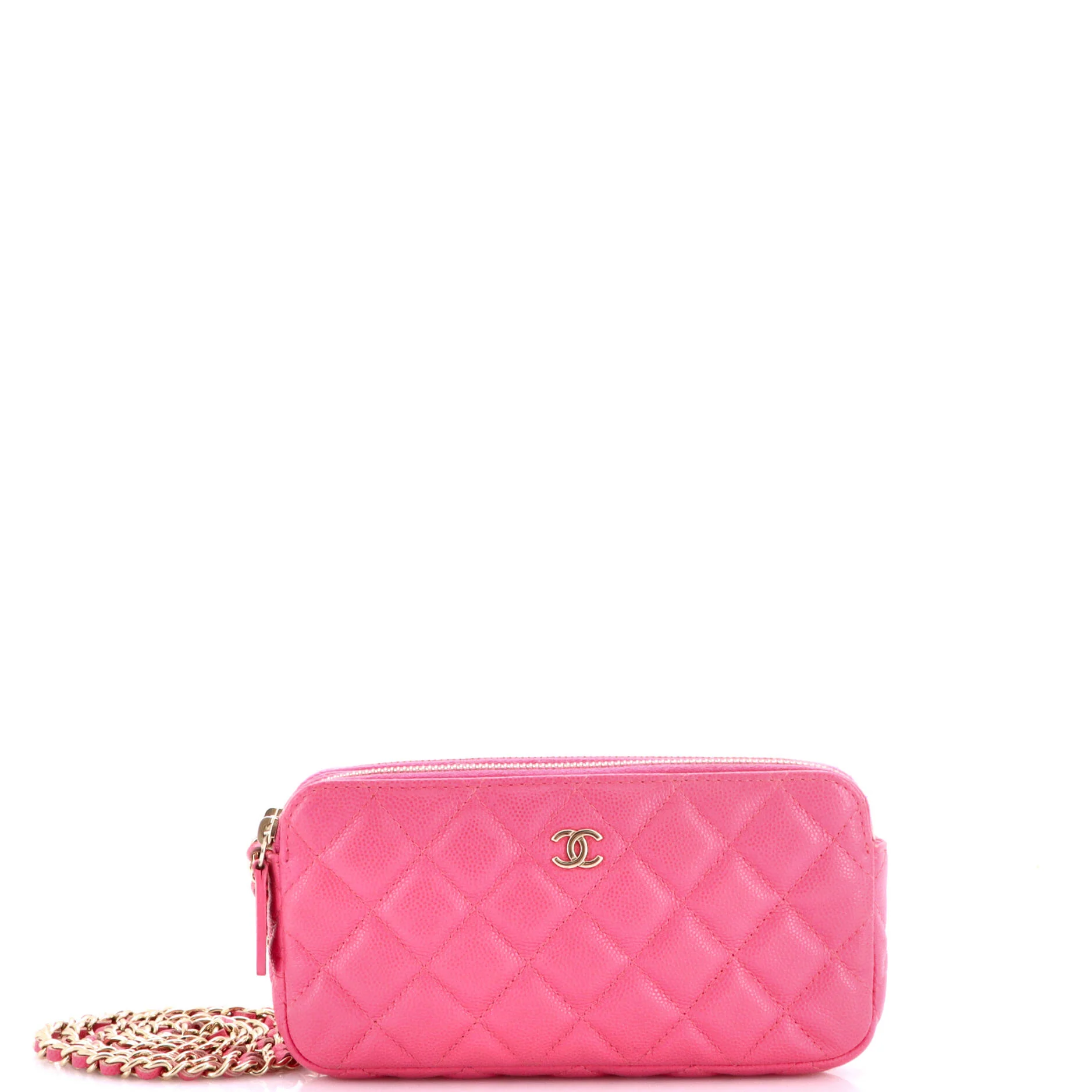 Double Zip Clutch with Chain Quilted Caviar