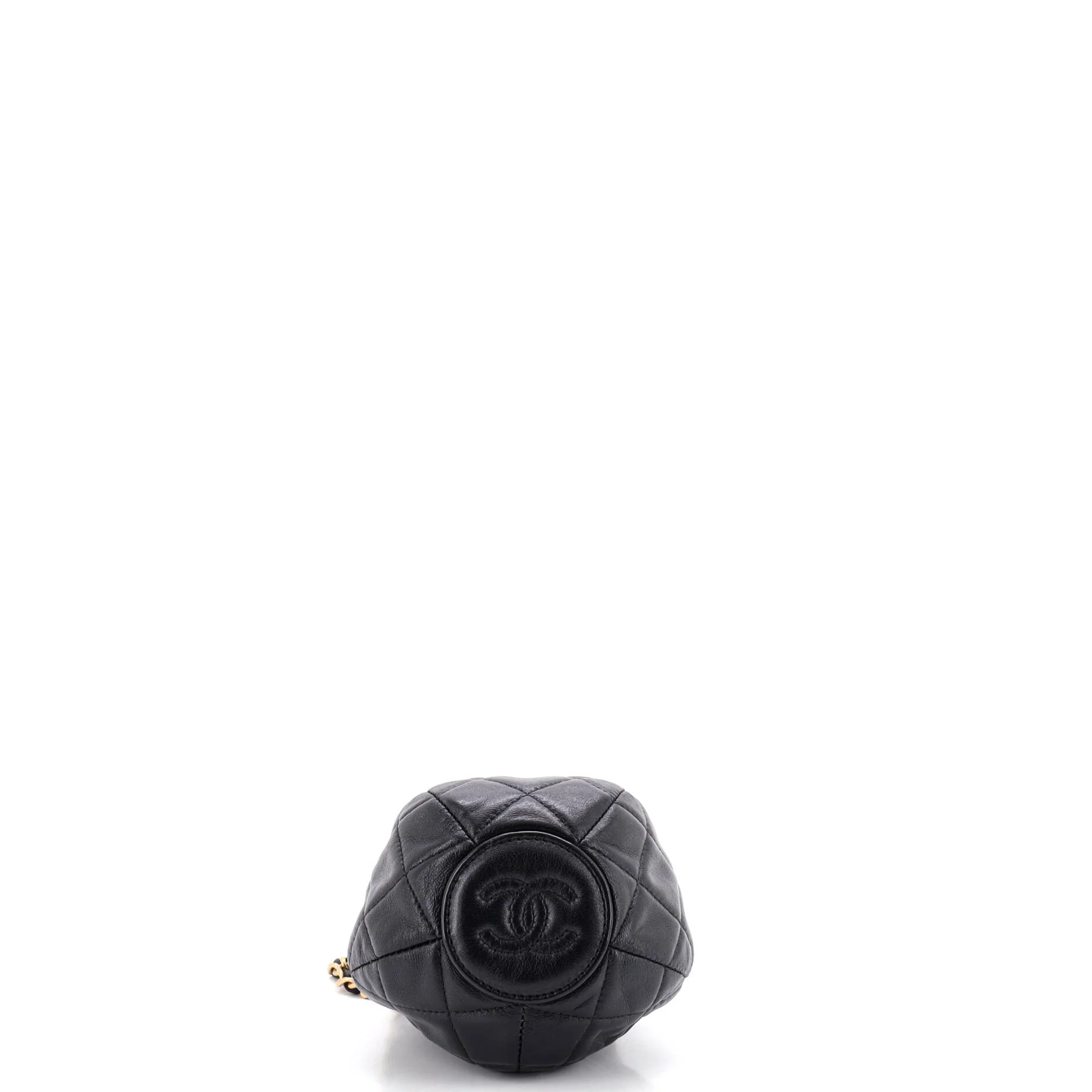 Drawstring CC Round Bucket Clutch with Chain Quilted Lambskin Mini - Image 4