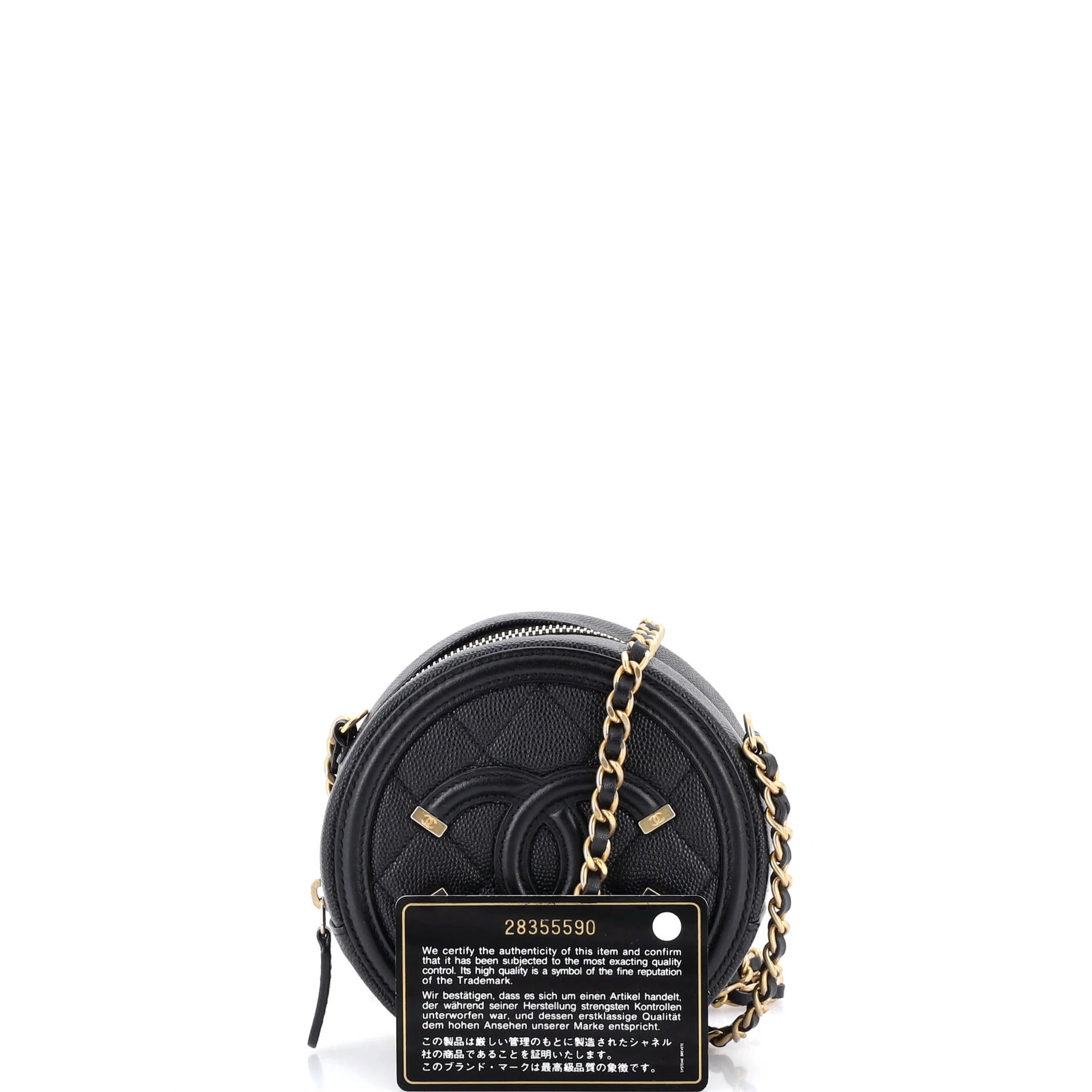 Filigree Round Clutch with Chain Quilted Caviar Mini - Image 2