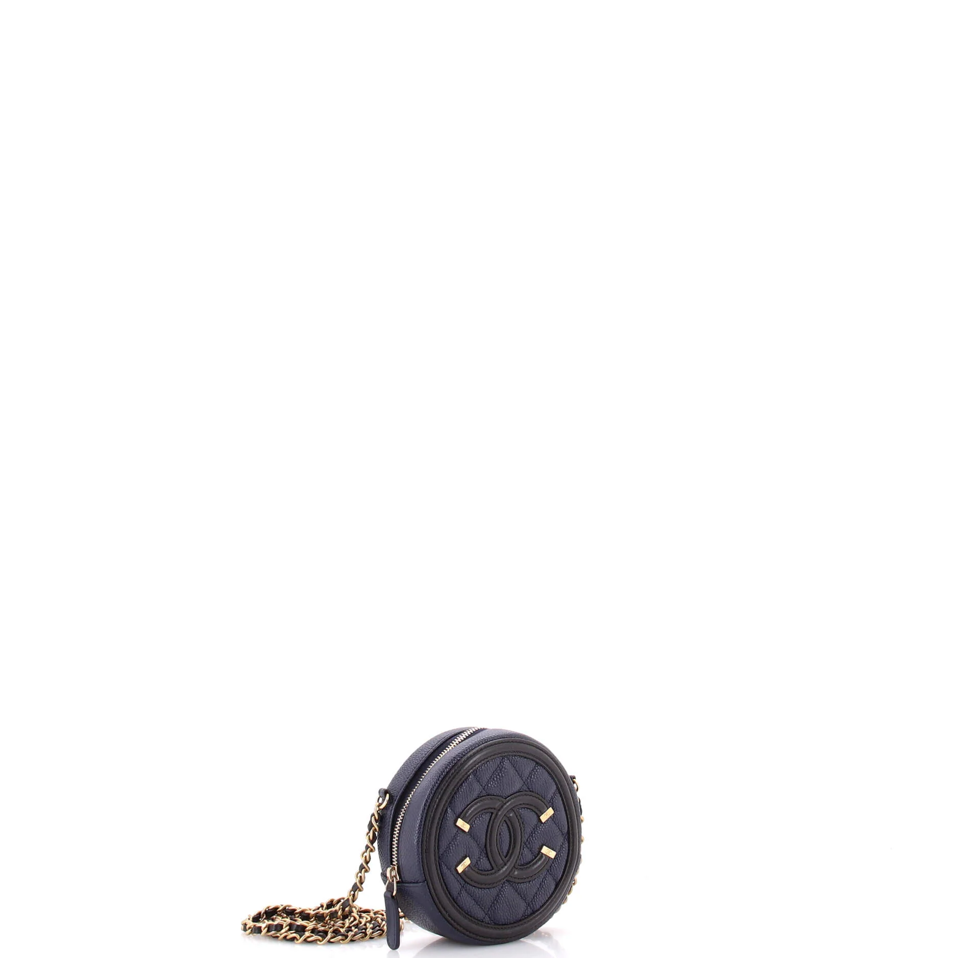 Filigree Round Clutch with Chain Quilted Caviar Mini - Image 2