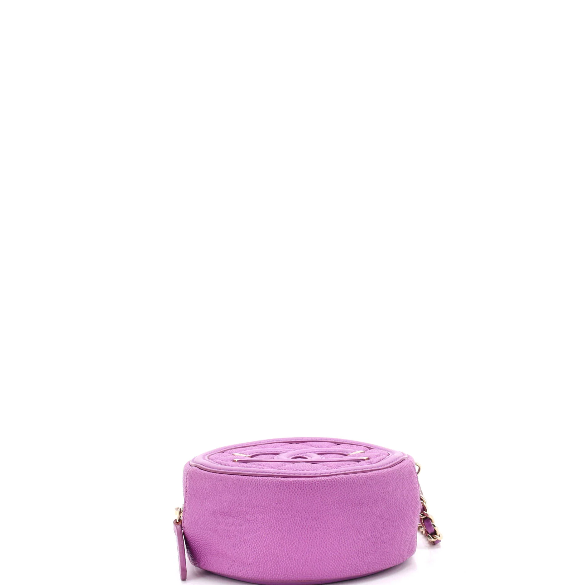 Filigree Round Clutch with Chain Quilted Caviar Mini - Image 4