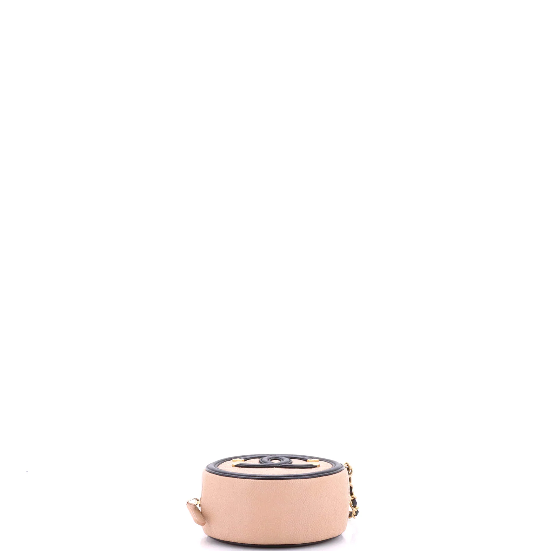 Filigree Round Clutch with Chain Quilted Caviar Mini - Image 4