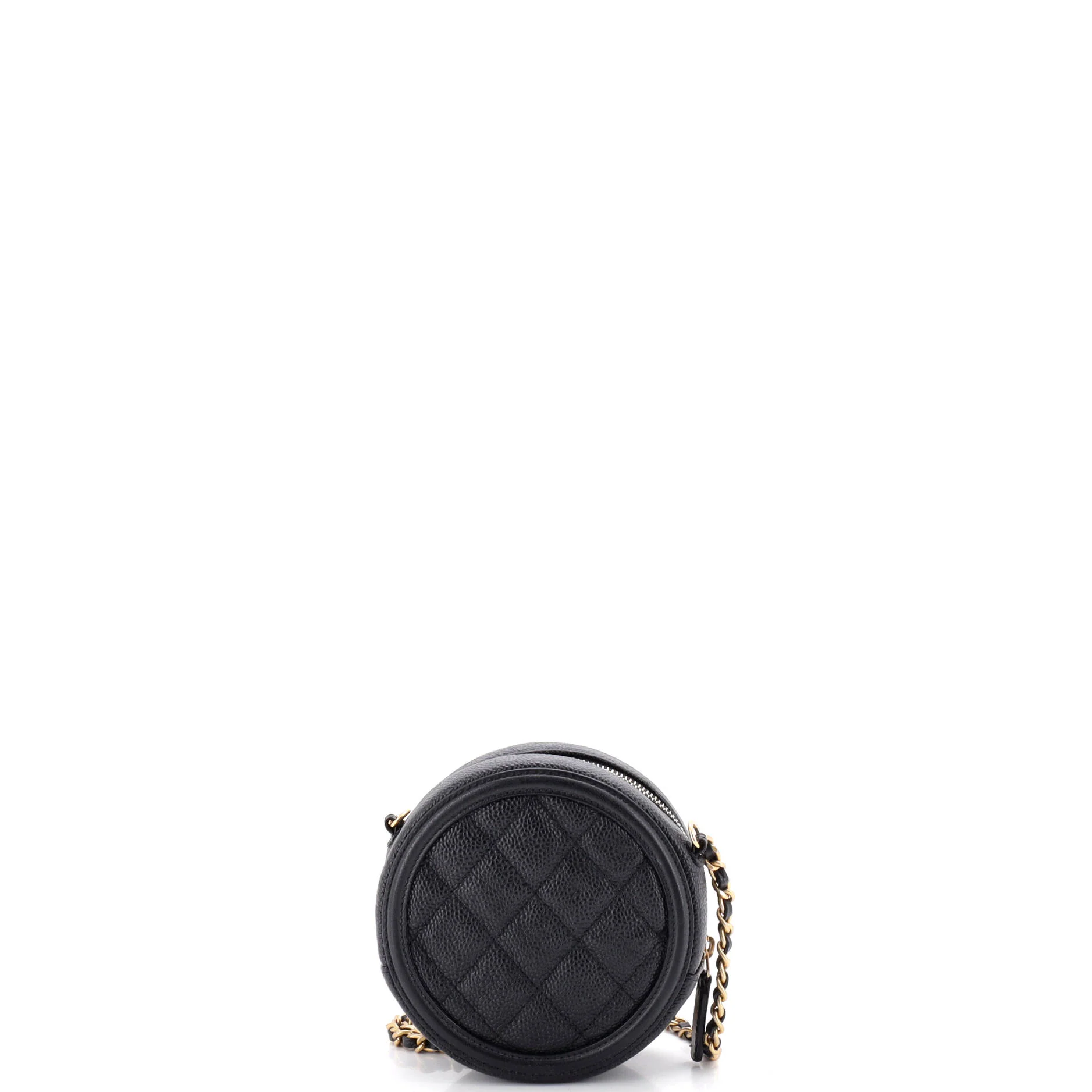 Filigree Round Clutch with Chain Quilted Caviar Mini - Image 4
