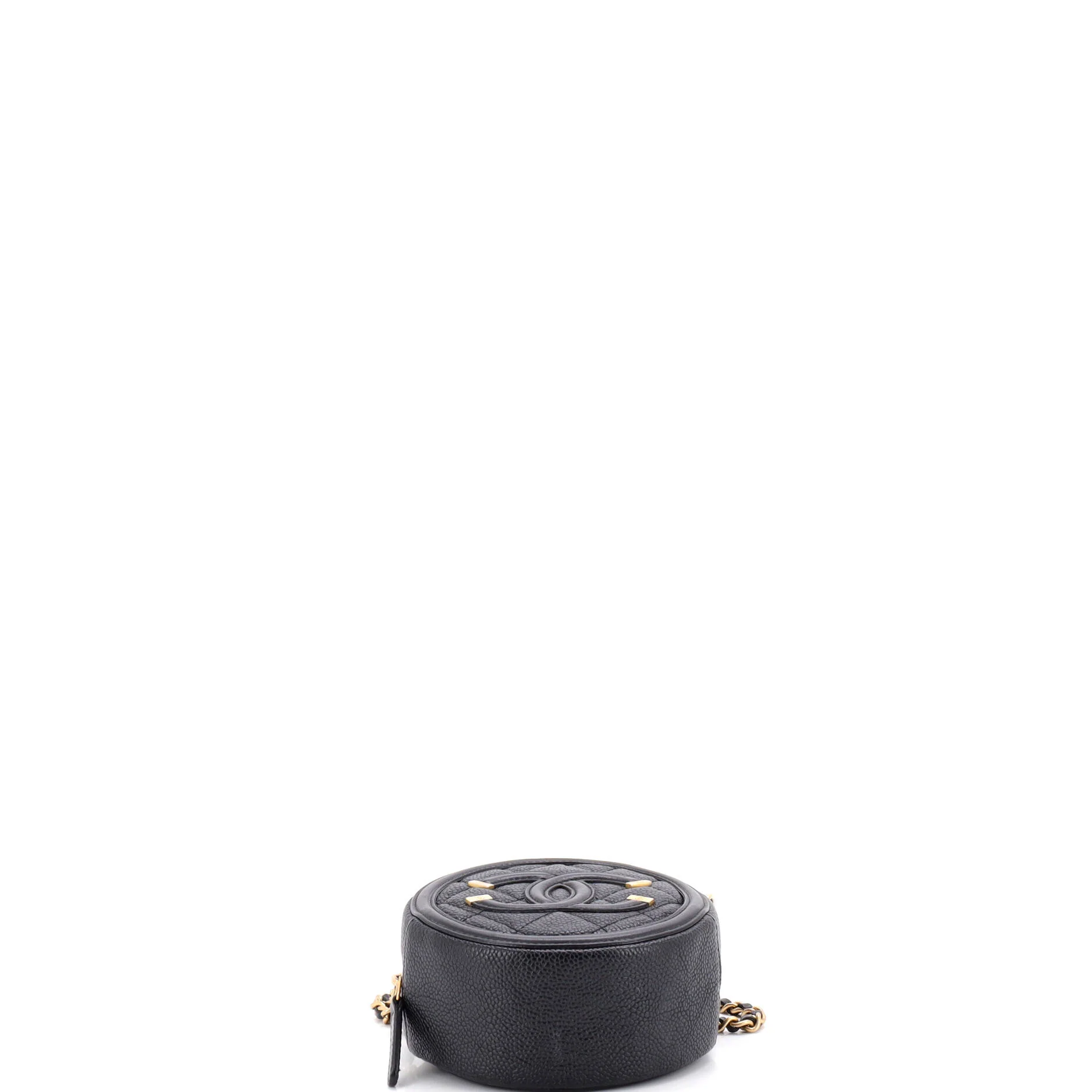 Filigree Round Clutch with Chain Quilted Caviar Mini - Image 5