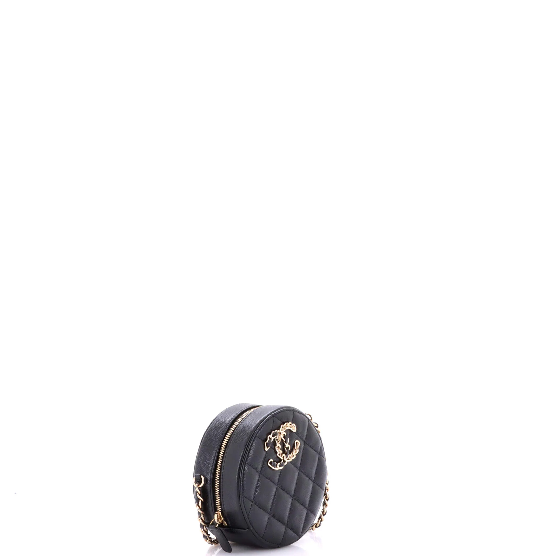 French New Wave Round Clutch with Chain Quilted Caviar - Image 3