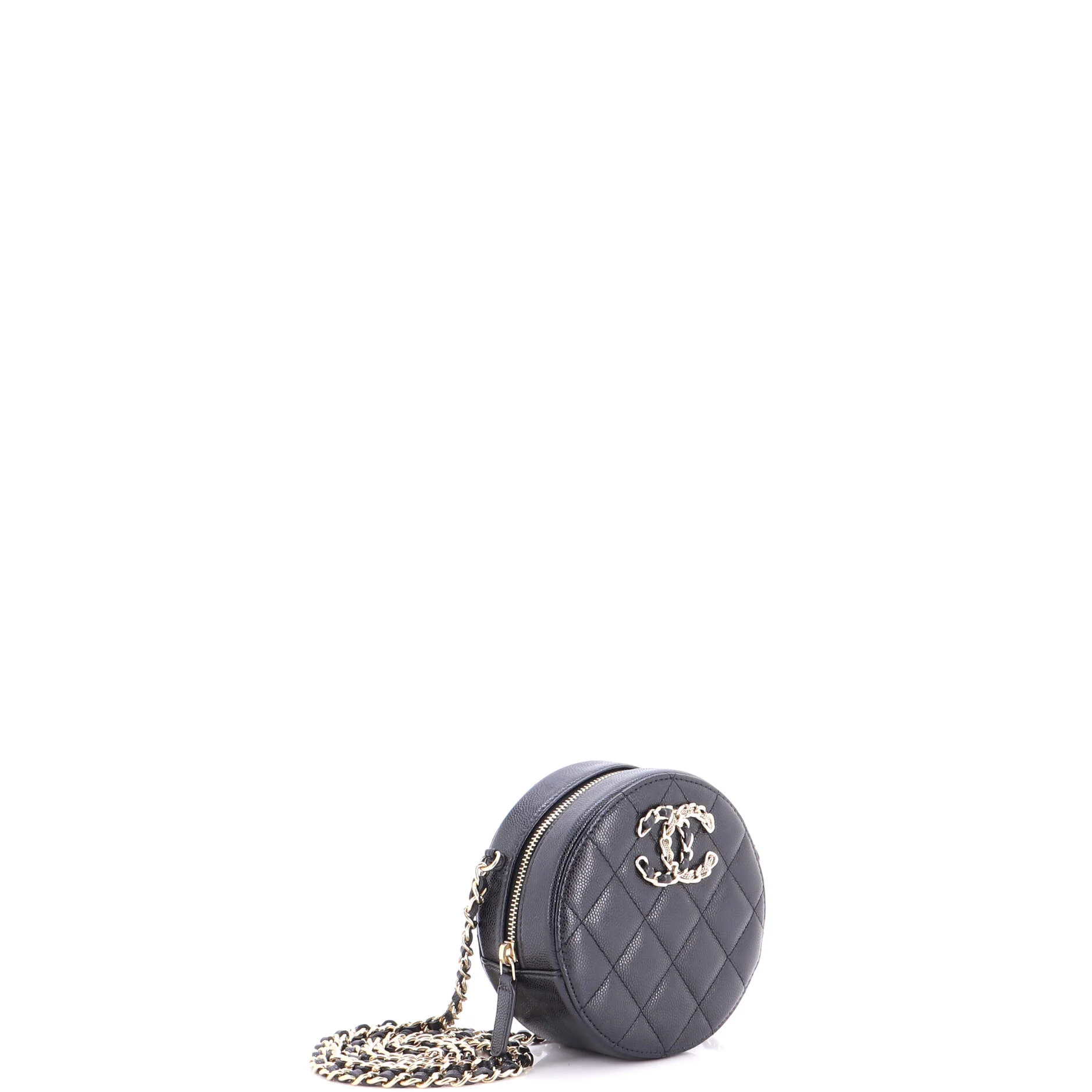 French New Wave Round Clutch with Chain Quilted Caviar - Image 2