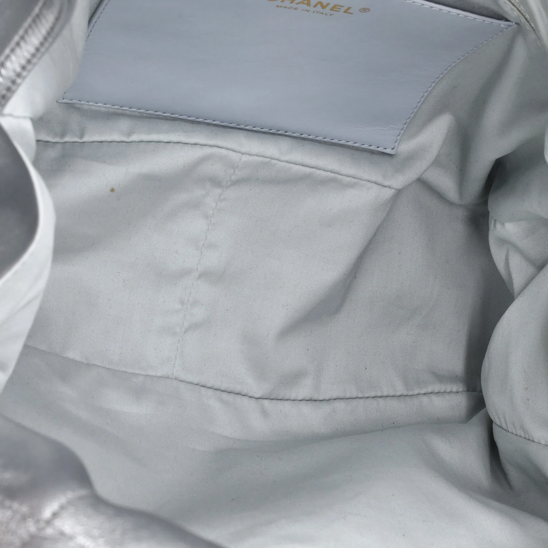 Front Pocket Drawstring Shopping Bag Quilted Shiny Lambskin Medium - Image 5