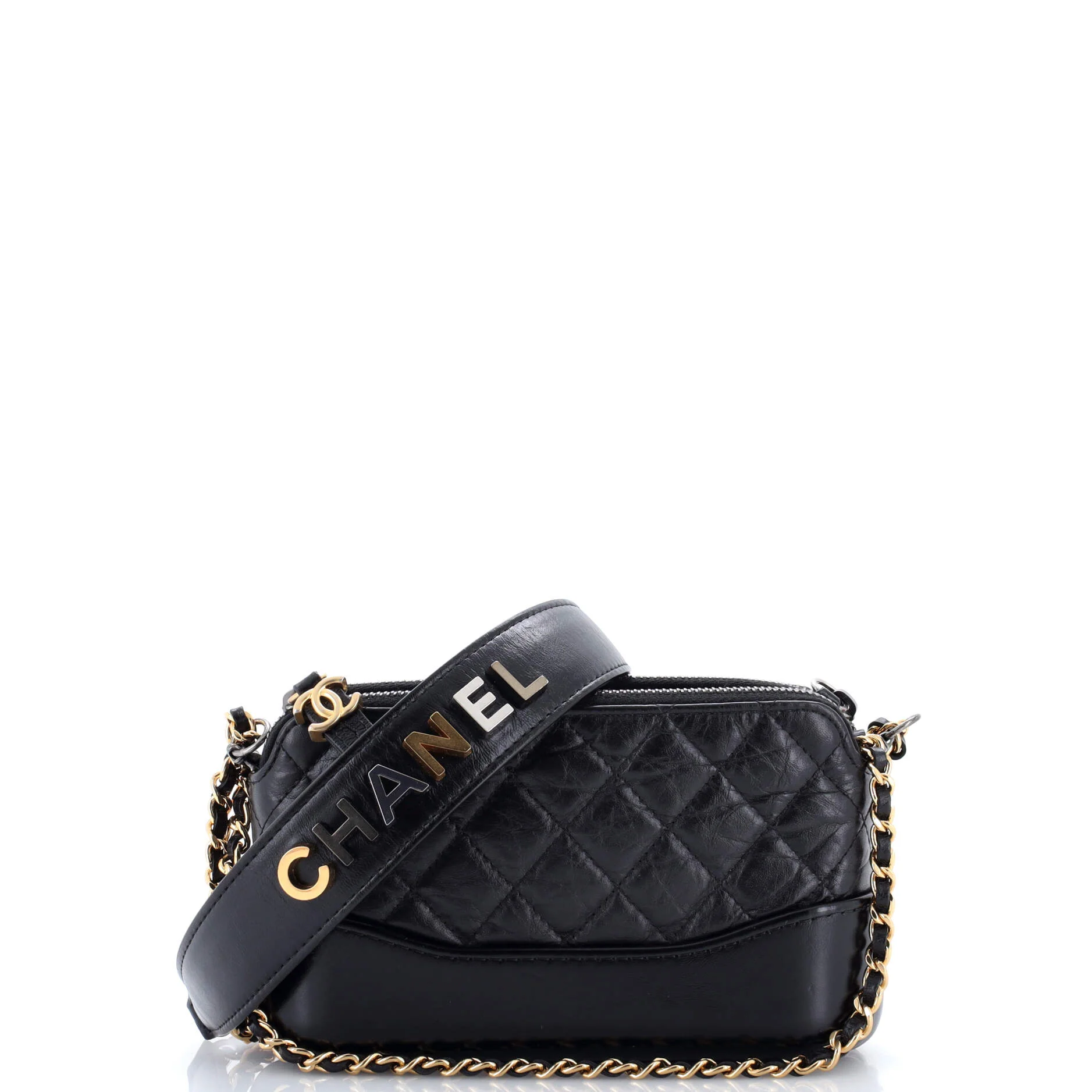Gabrielle Double Zip Clutch with Chain Quilted Aged Calfskin