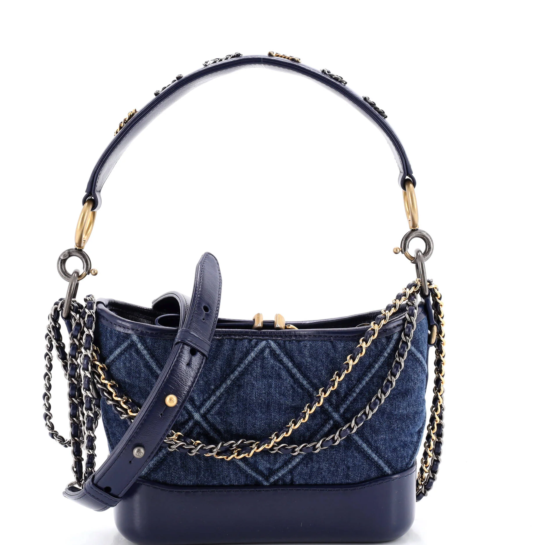 Gabrielle Hobo with Logo Handle Quilted Denim Small