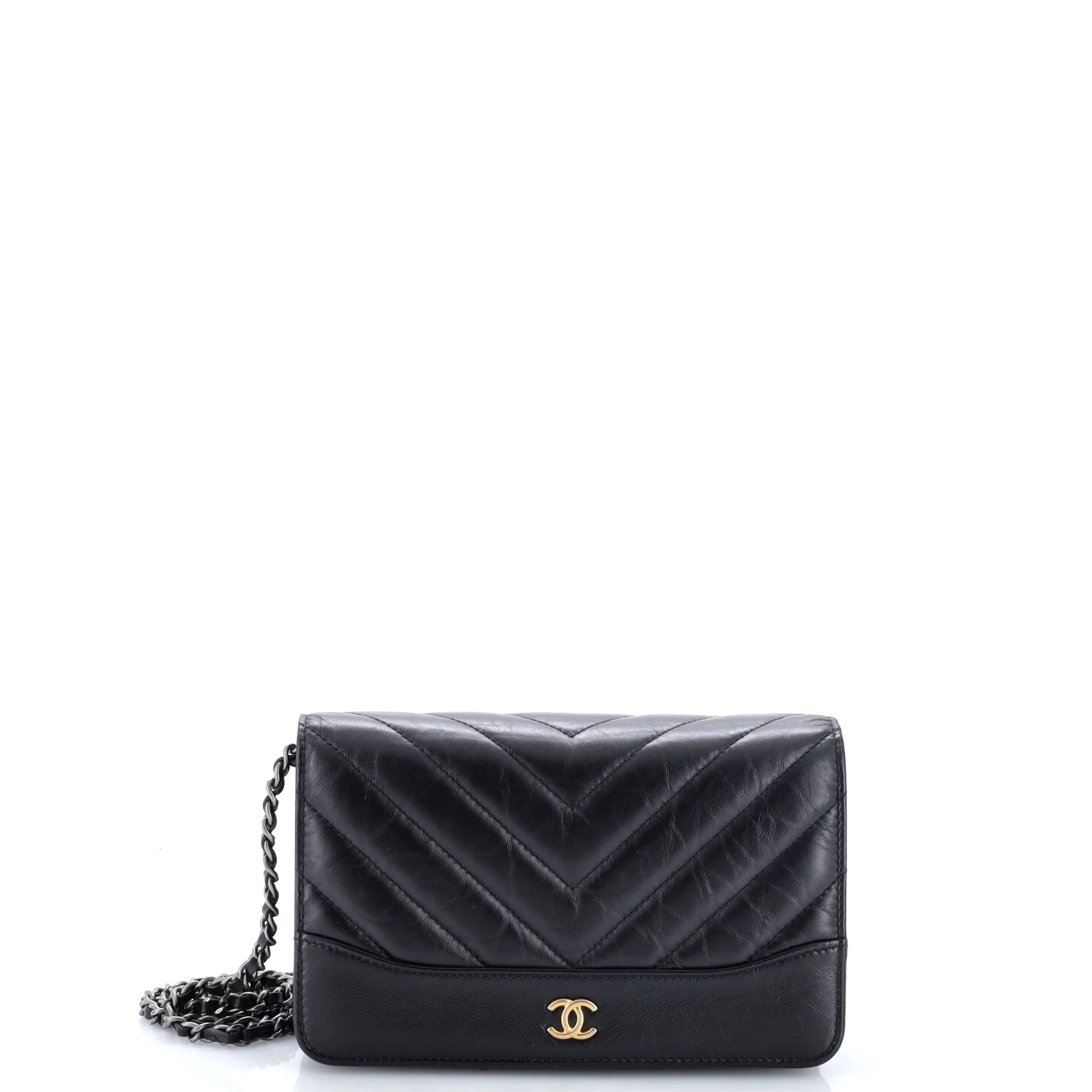 Gabrielle Wallet on Chain Chevron Aged Calfskin