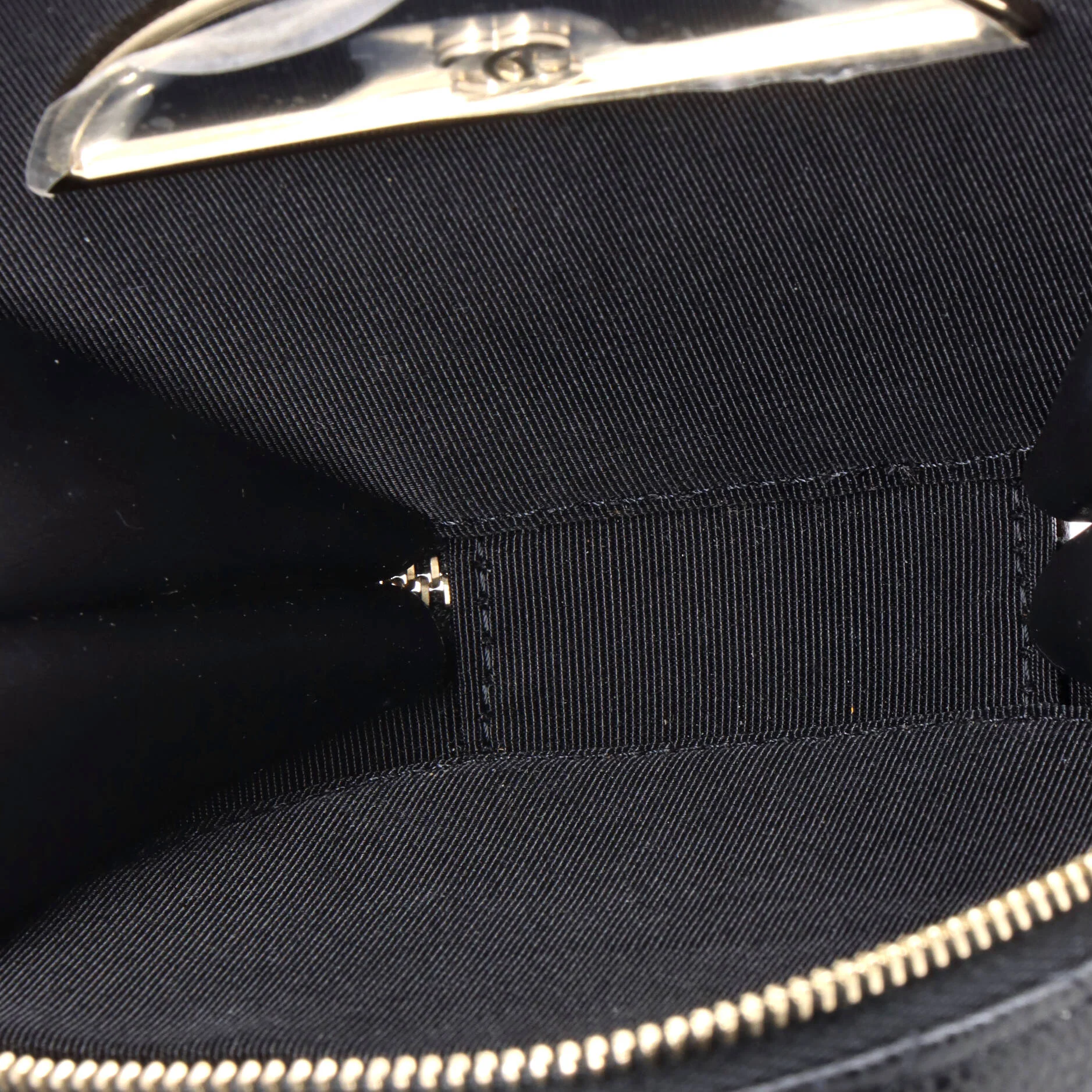 Handle with Care Round Vanity Case with Chain Quilted Caviar Small - Image 6