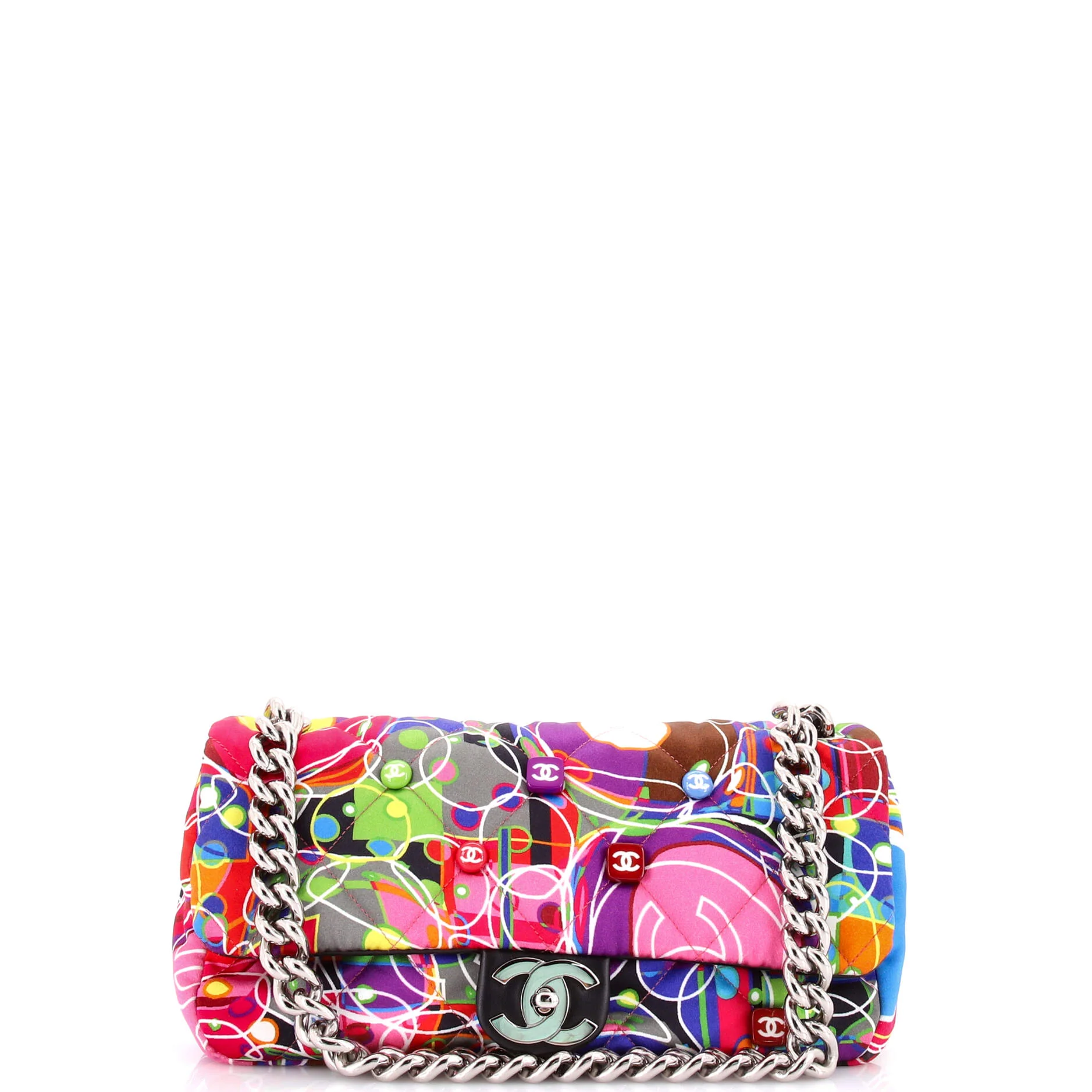 Kaleidoscope Chain Flap Bag Quilted Printed Satin Medium