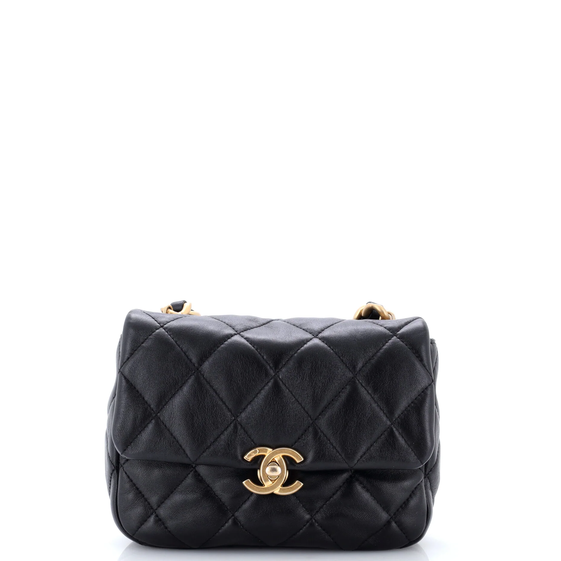 Lacquered Metal CC Flap Bag Quilted Lambskin Mini