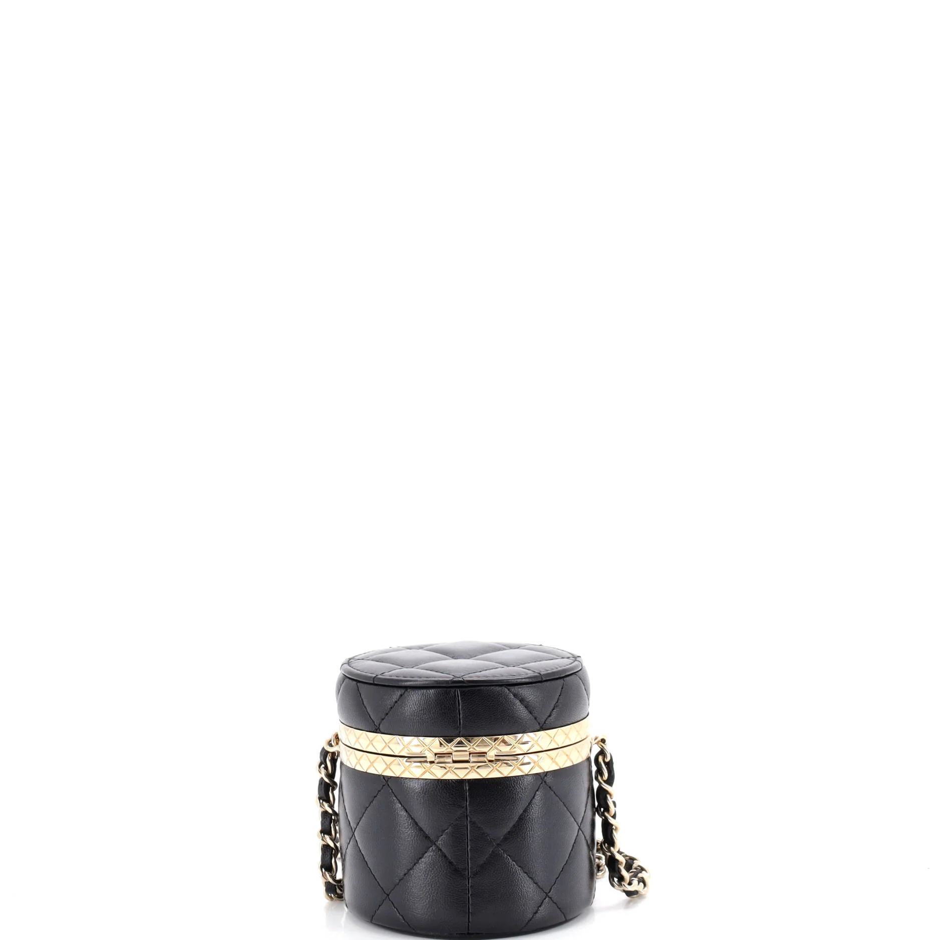 Lock Frame Round Vanity Case with Chain Quilted Lambskin Mini - Image 3