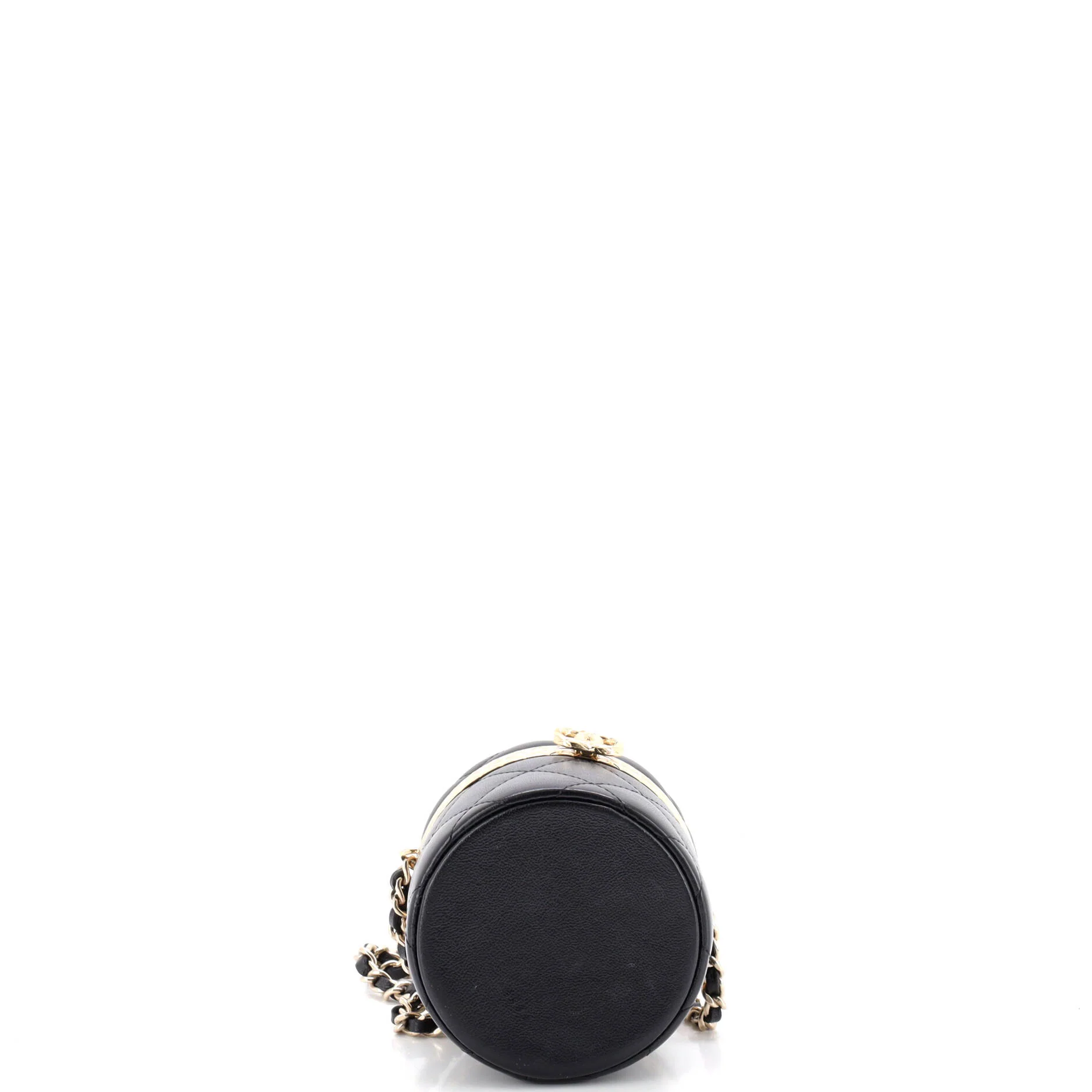 Lock Frame Round Vanity Case with Chain Quilted Lambskin Mini - Image 4