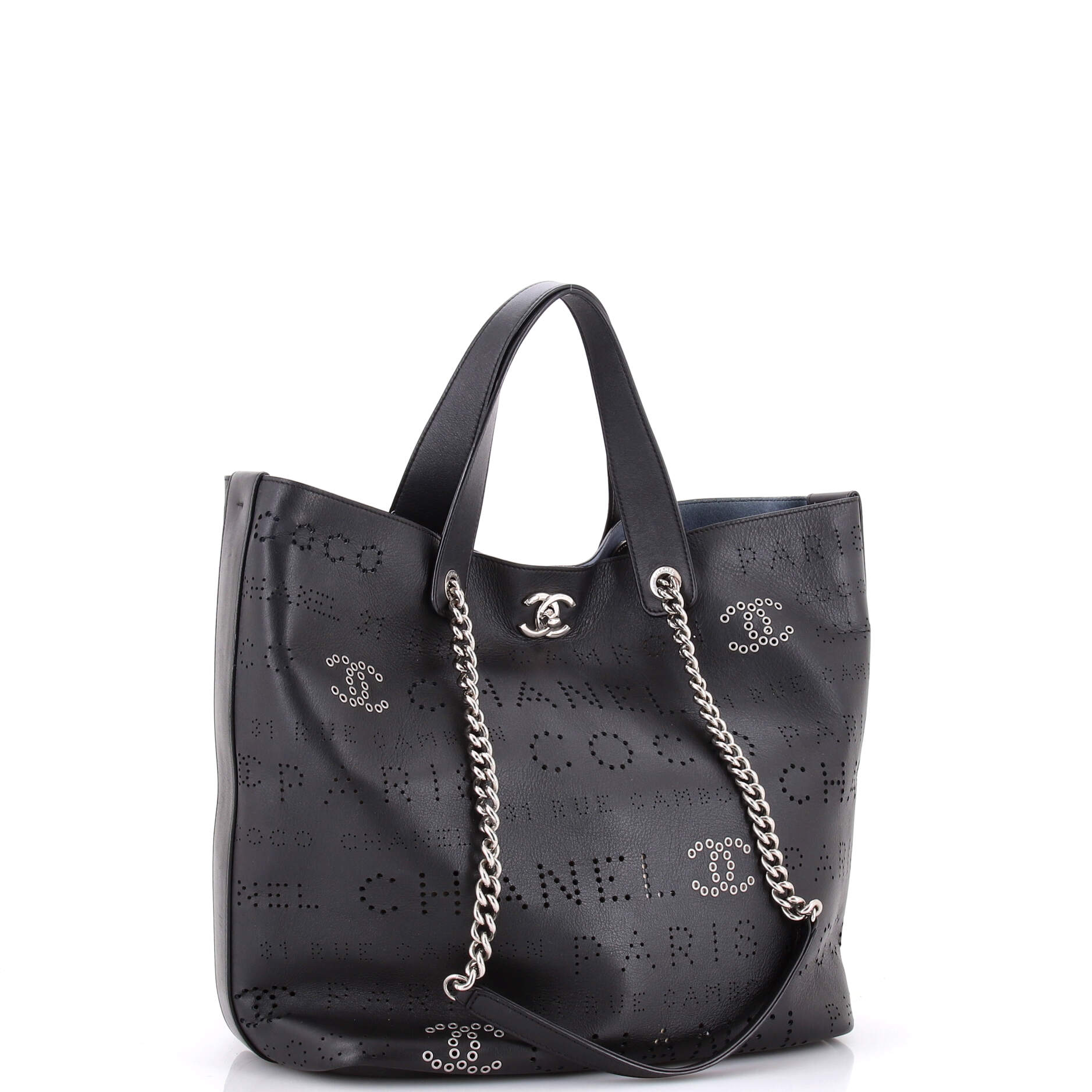 Logo Eyelets Shopping Tote Perforated Calfskin Medium - Image 3