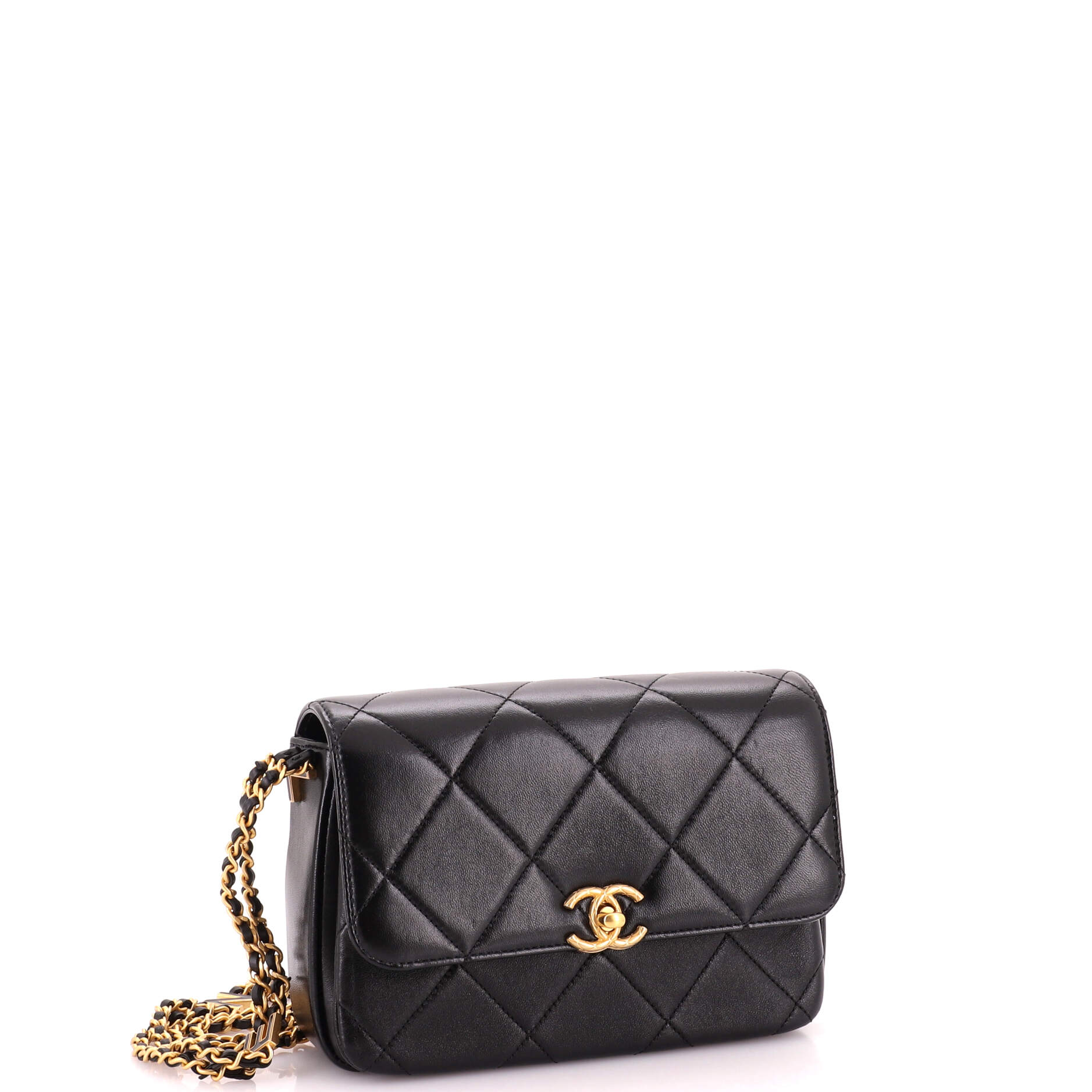 Logo Letters Compartment Chain Flap Bag Quilted Lambskin Mini - Image 2