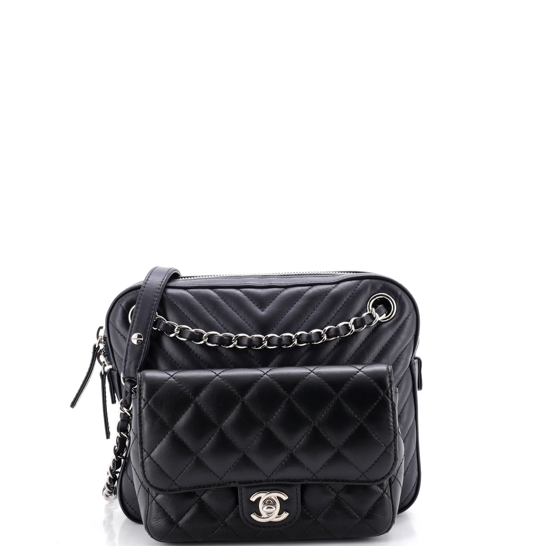 Paris-Hamburg Double Camera Case Bag Chevron and Diamond Quilted Calfskin Small