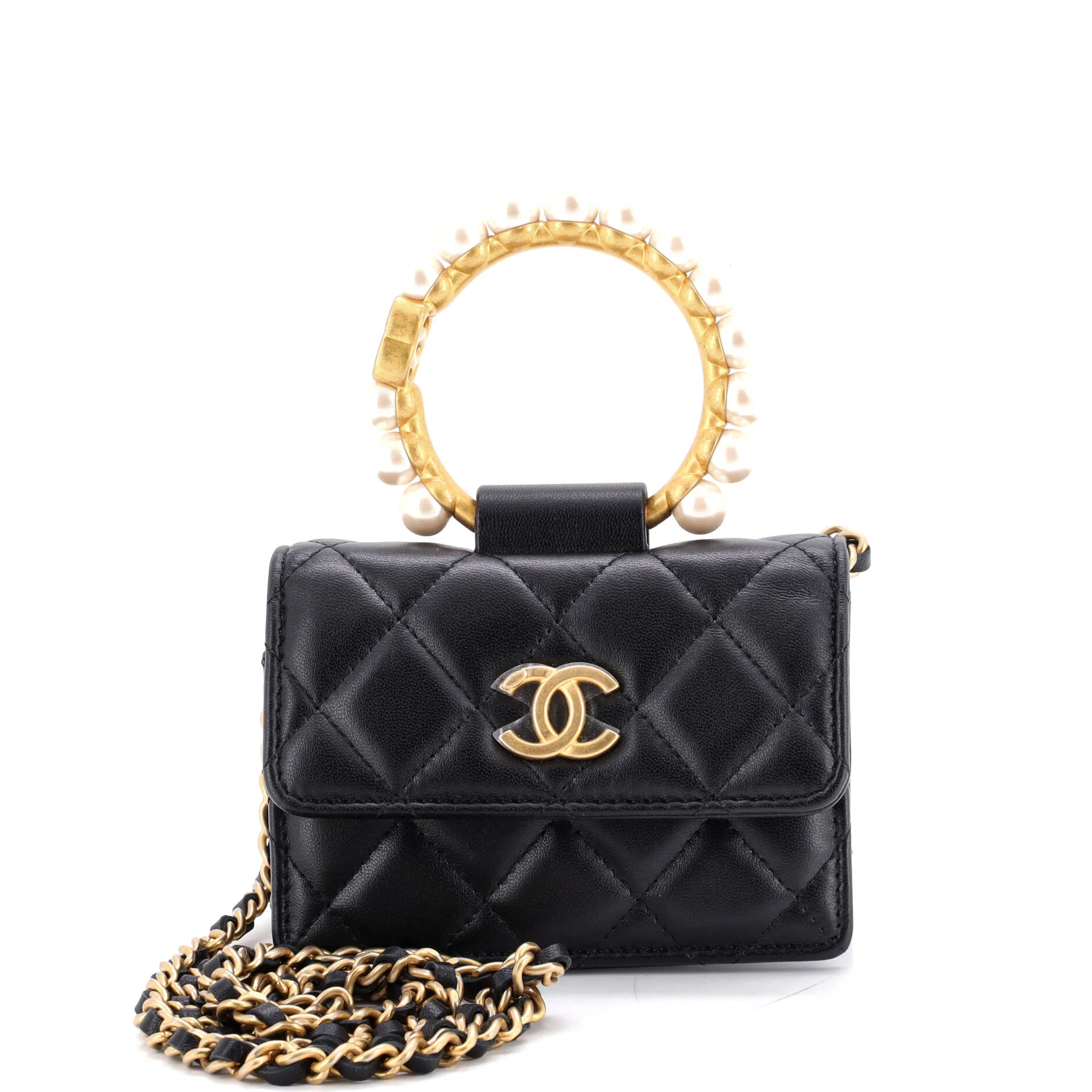 Pearl Crown Clutch with Chain Quilted Lambskin