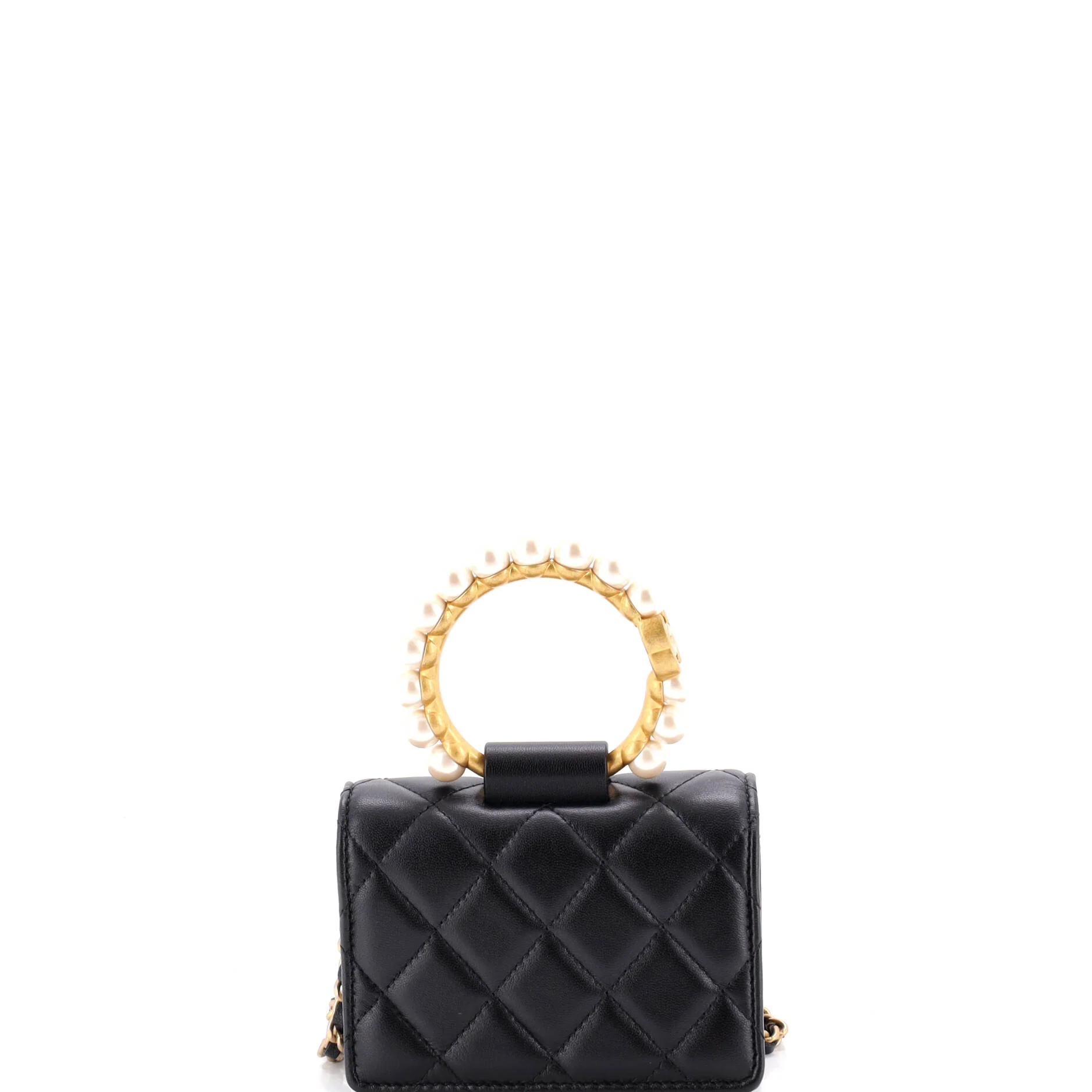 Pearl Crown Clutch with Chain Quilted Lambskin - Image 4
