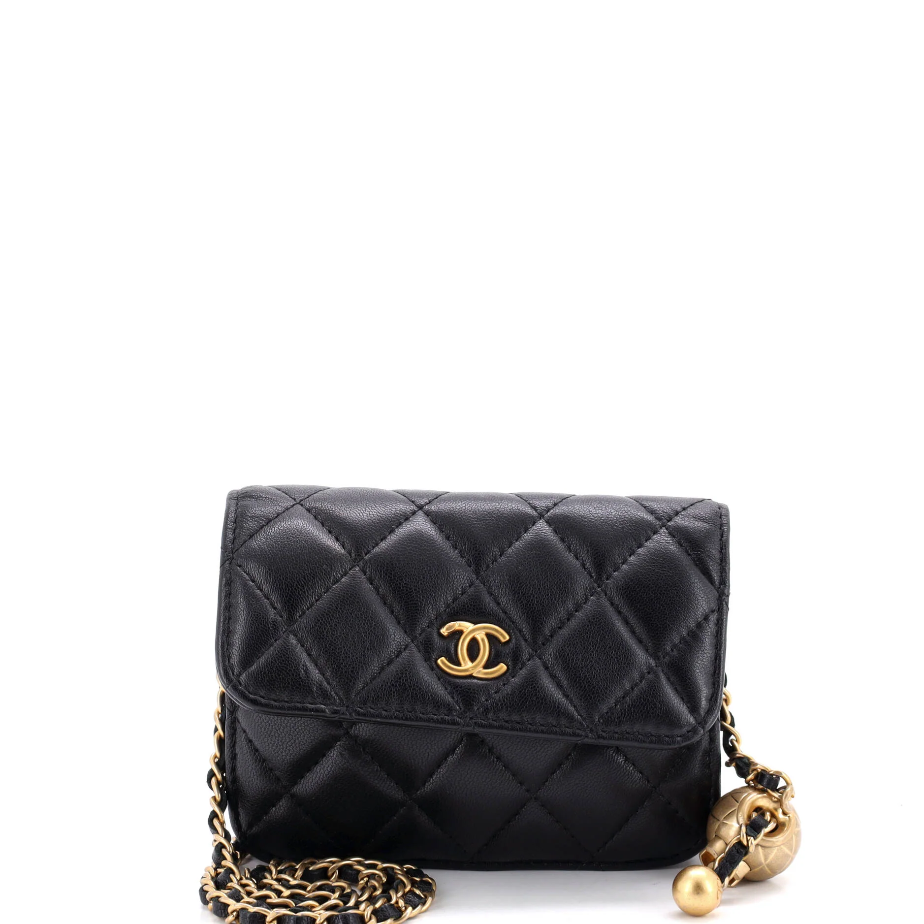 Pearl Crush Flap Clutch with Chain Quilted Lambskin Mini