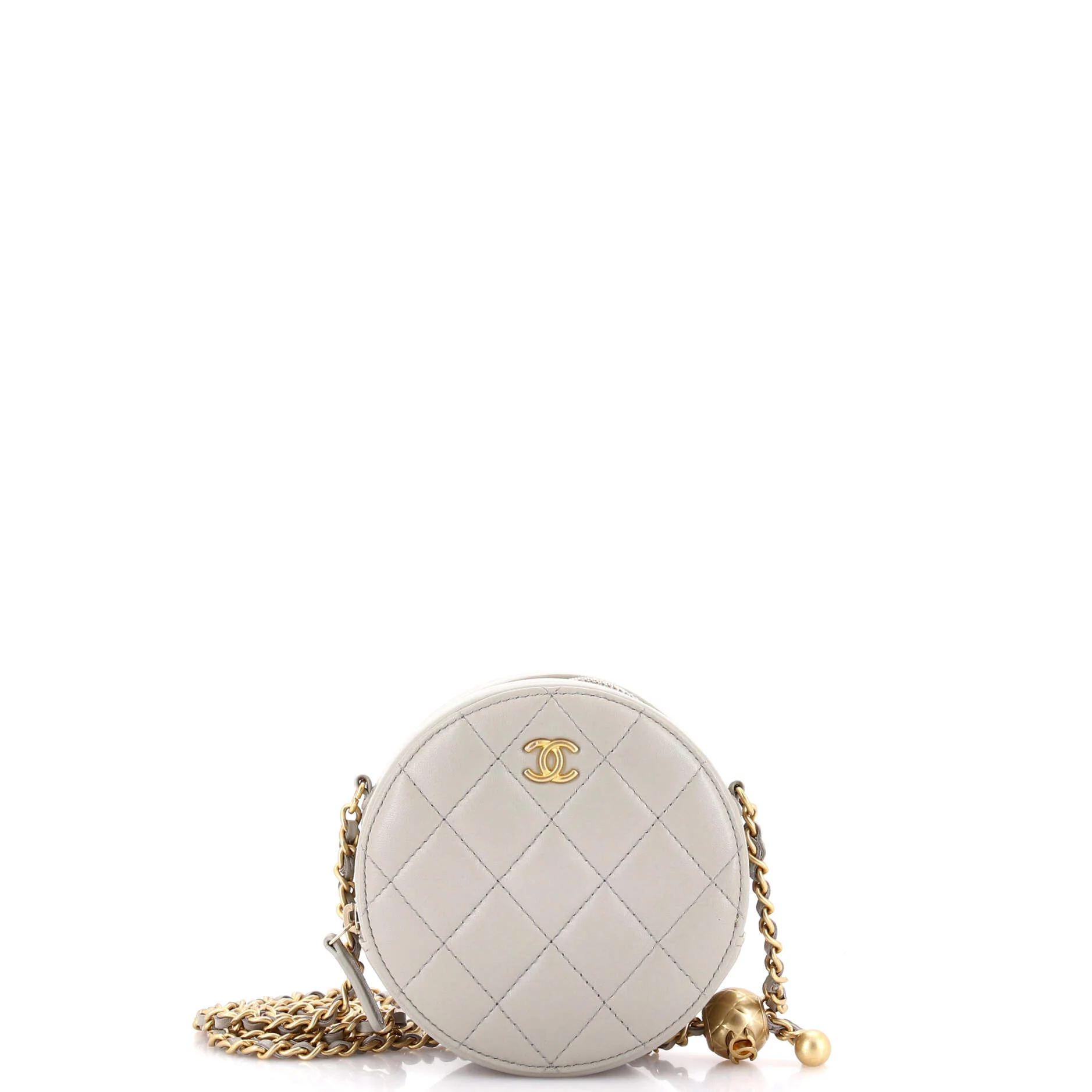Pearl Crush Round Clutch with Chain Quilted Lambskin