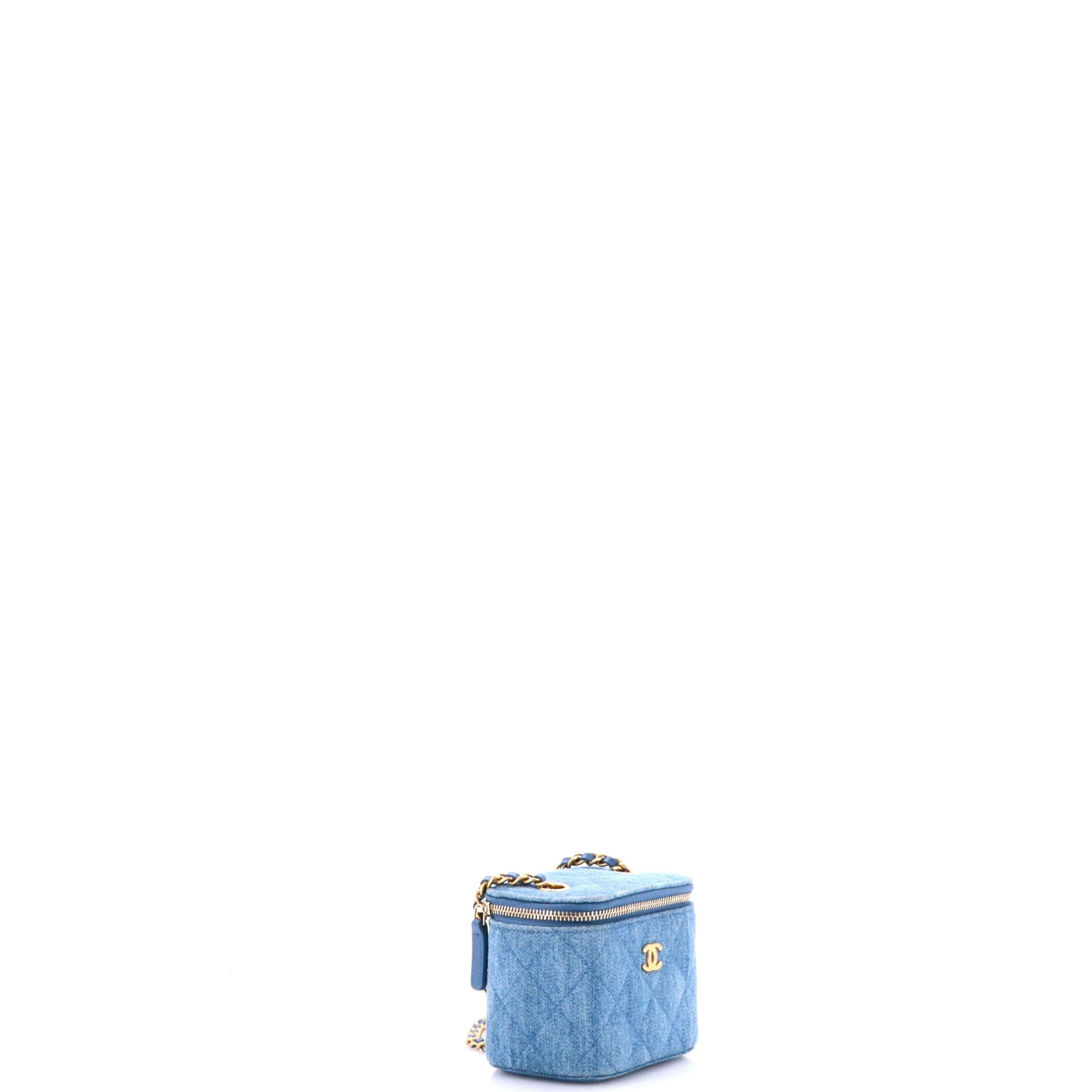 Pearl Crush Vanity Case with Chain Quilted Denim Mini - Image 2