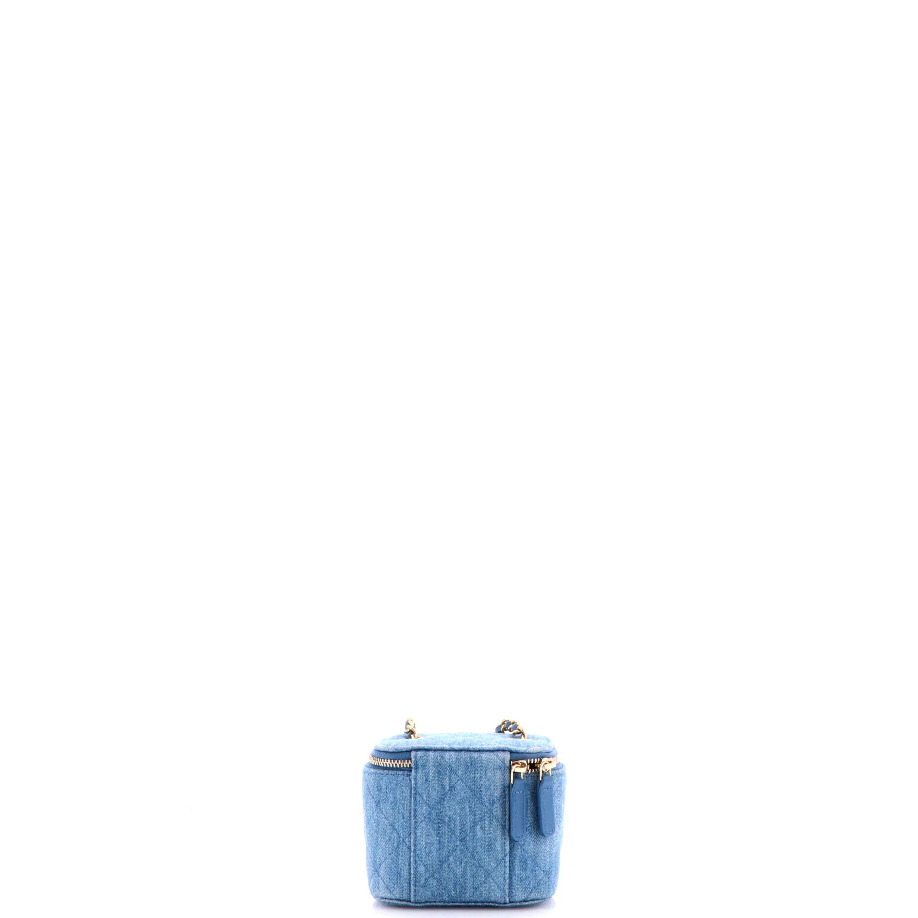 Pearl Crush Vanity Case with Chain Quilted Denim Mini - Image 3