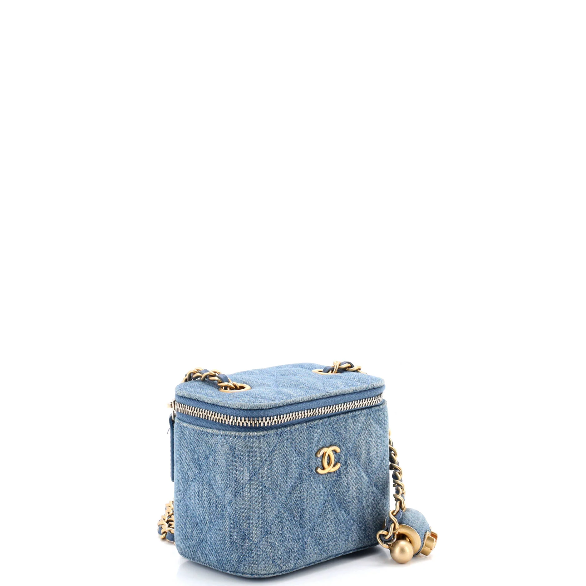 Pearl Crush Vanity Case with Chain Quilted Denim Mini - Image 2